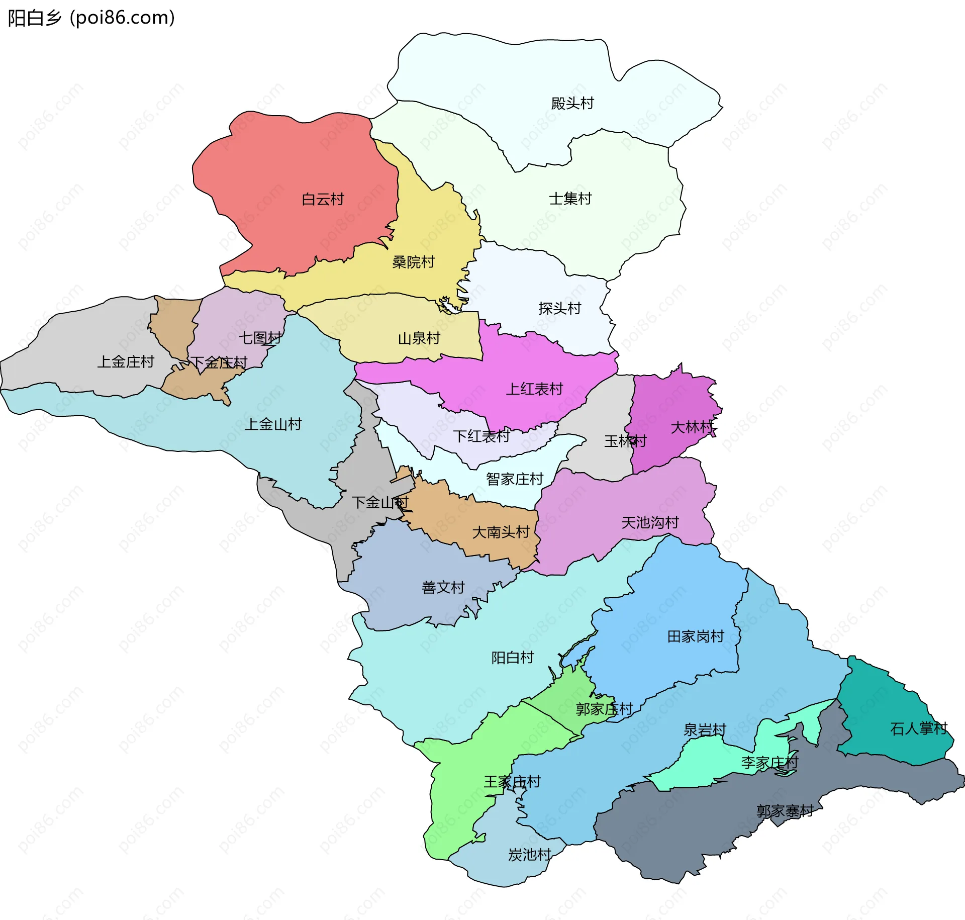阳白乡边界地图(五级行政区划)