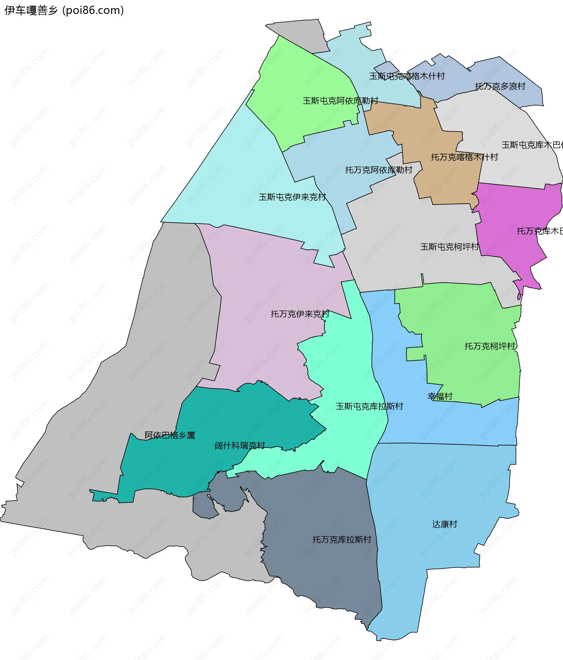 伊车嘎善乡边界地图(五级行政区划)