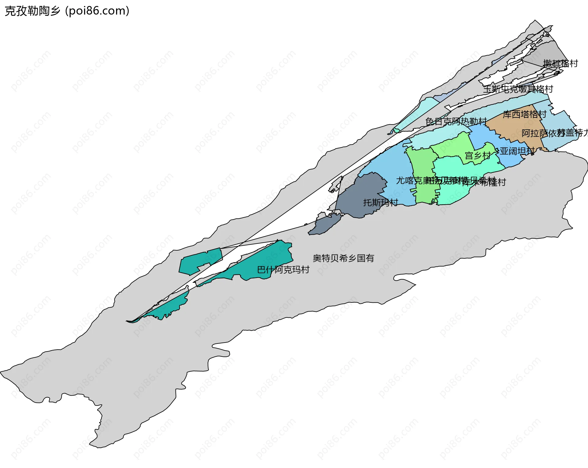 克孜勒陶乡边界地图(五级行政区划)