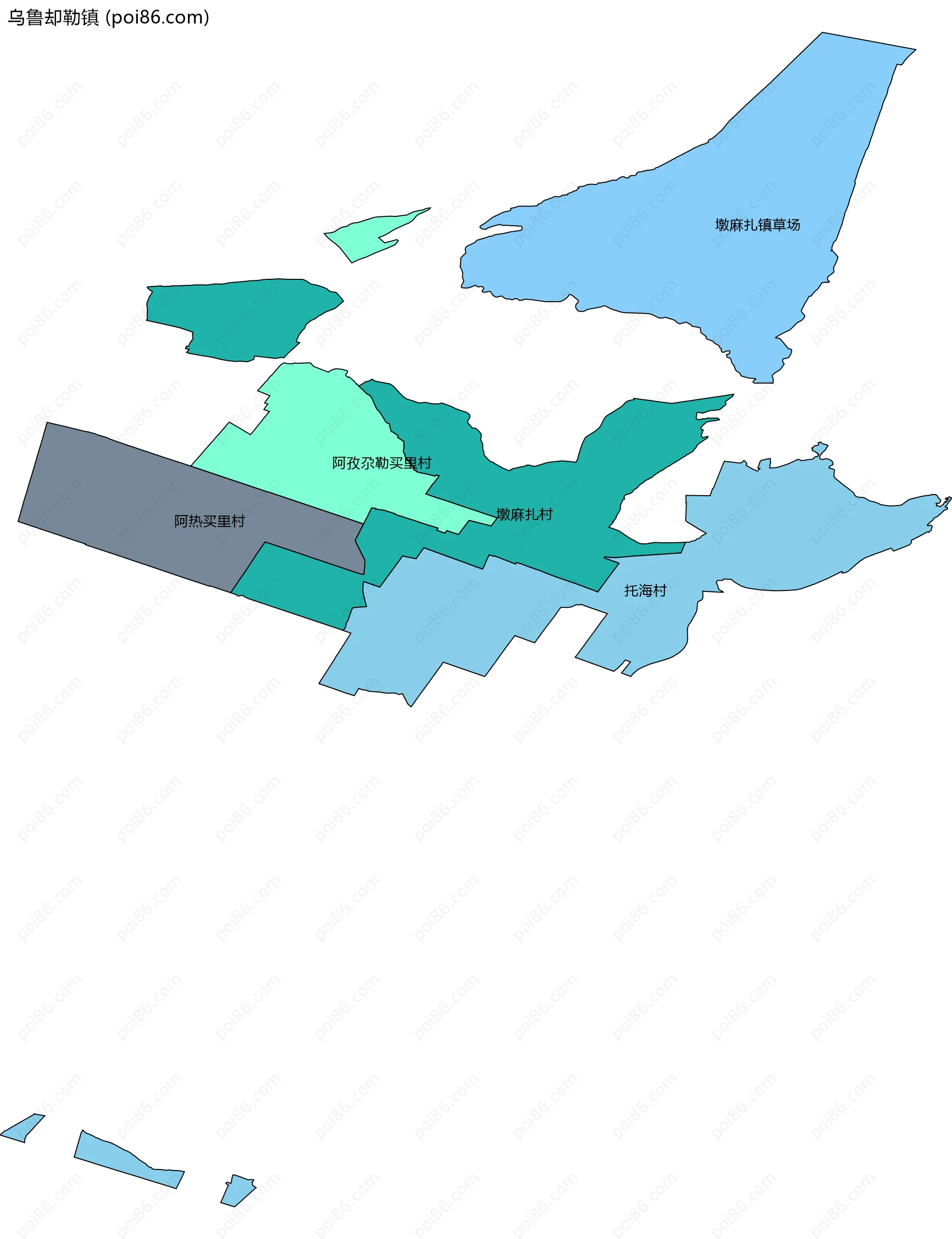乌鲁却勒镇边界地图(五级行政区划)