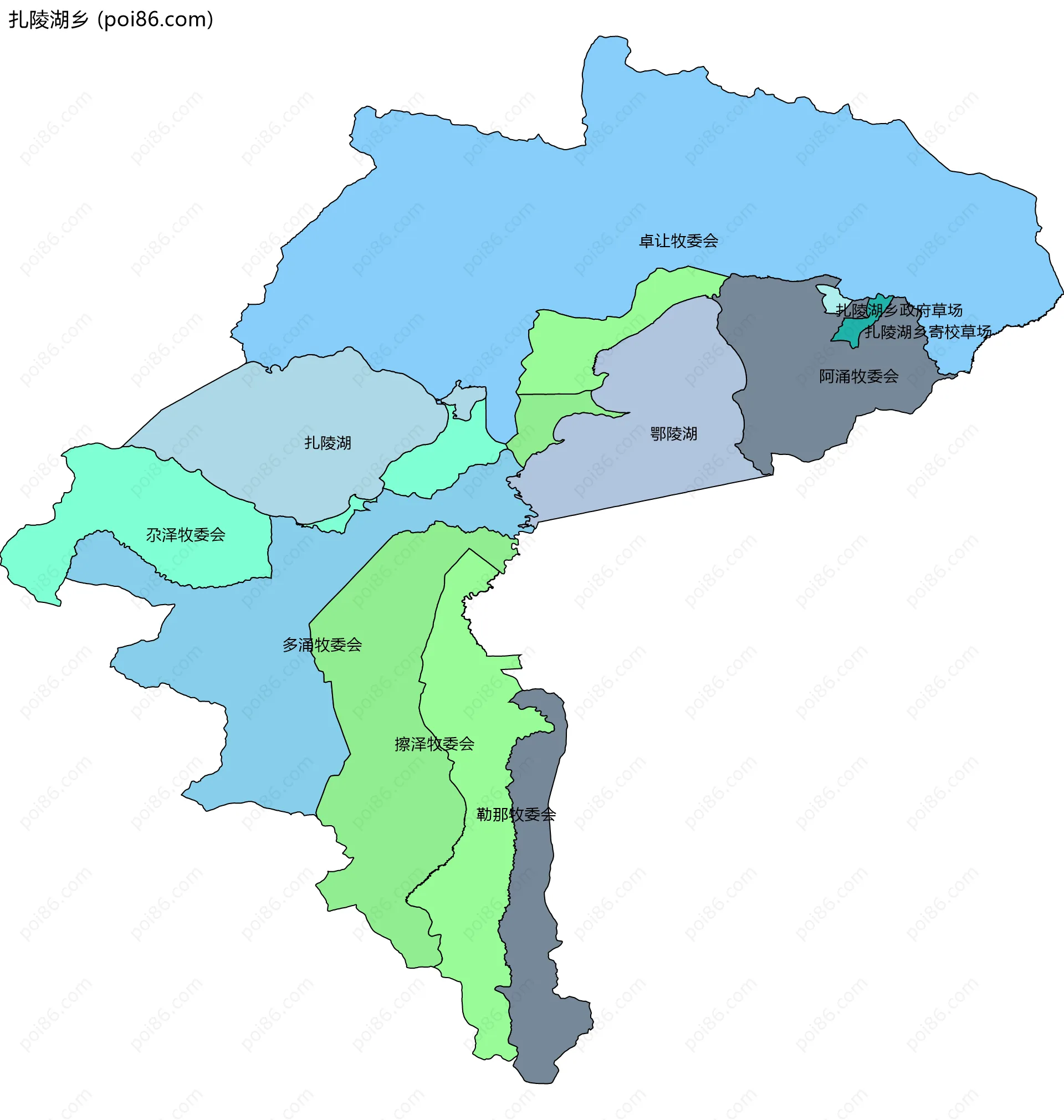 扎陵湖乡边界地图(五级行政区划)