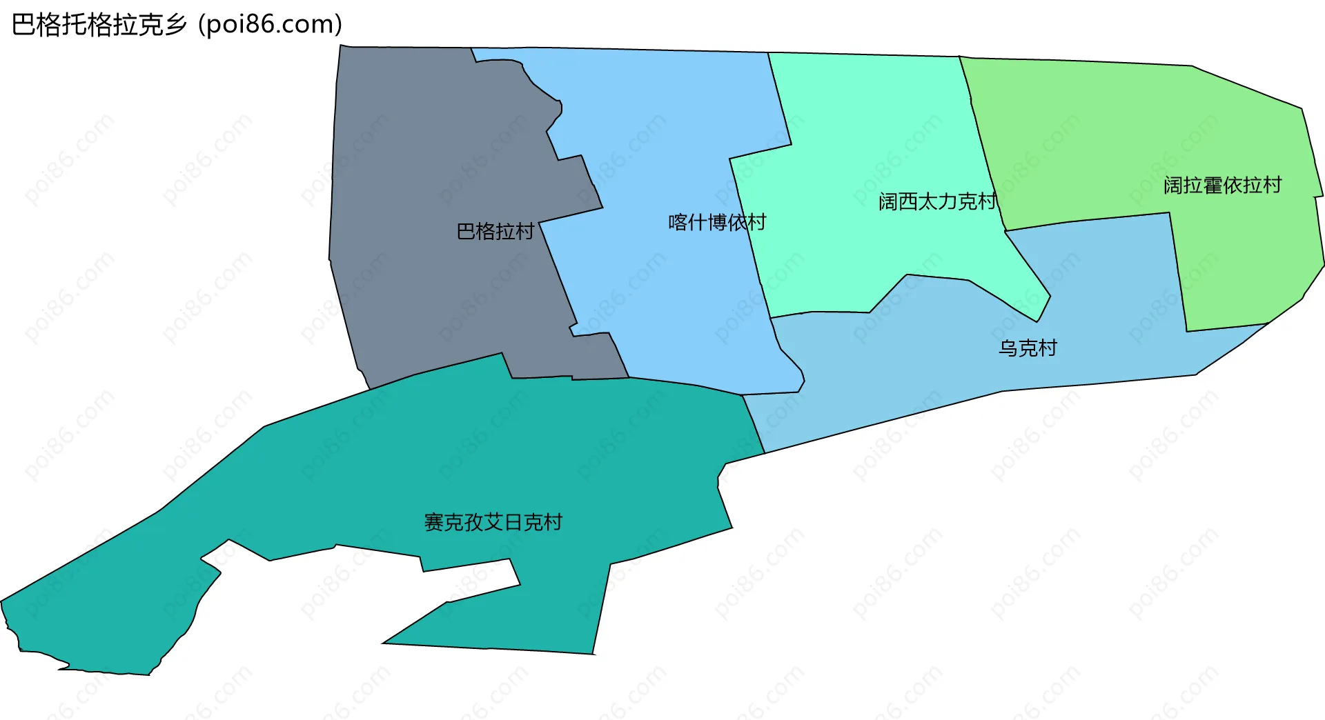 巴格托格拉克乡边界地图(五级行政区划)
