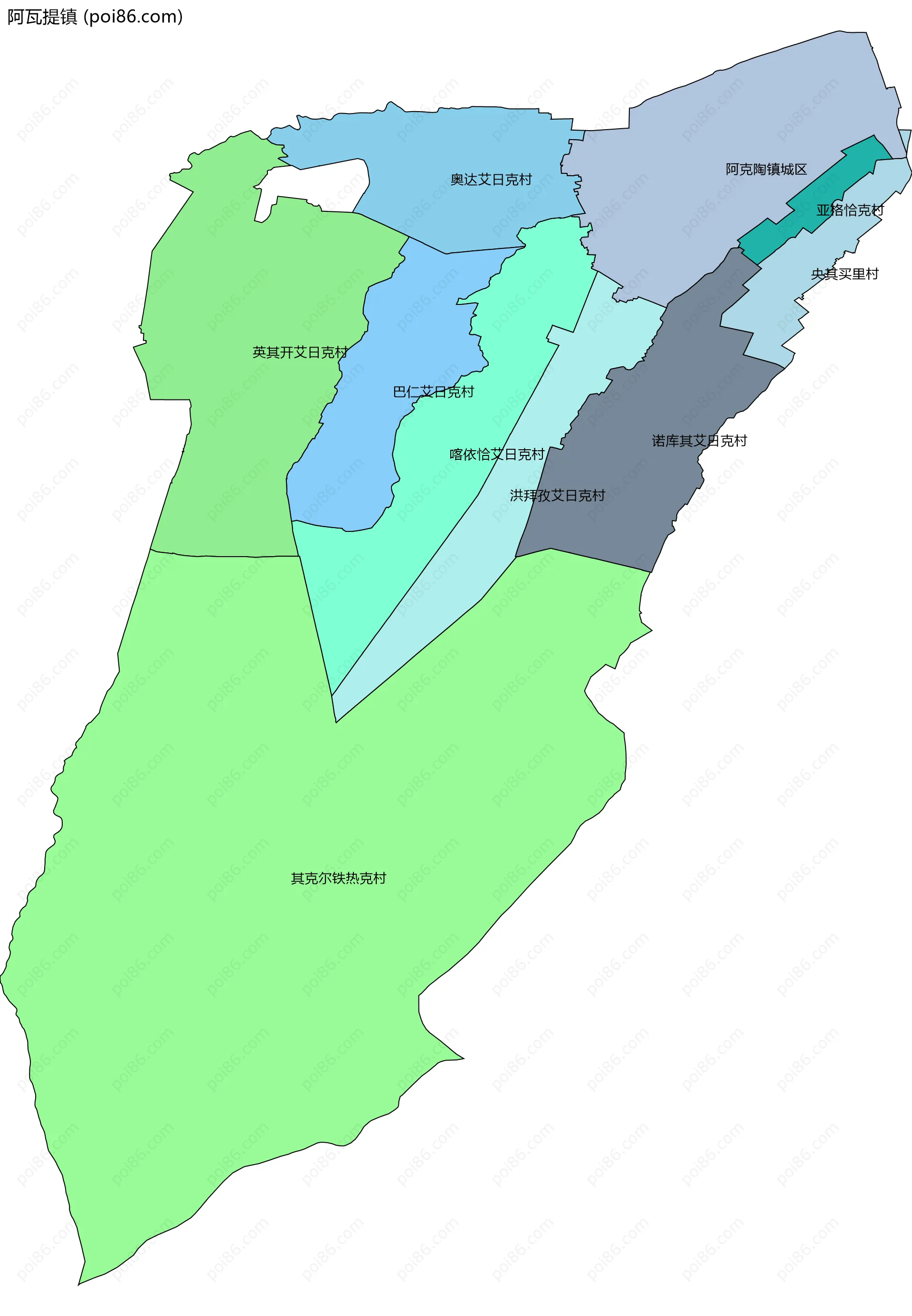 阿瓦提镇边界地图(五级行政区划)
