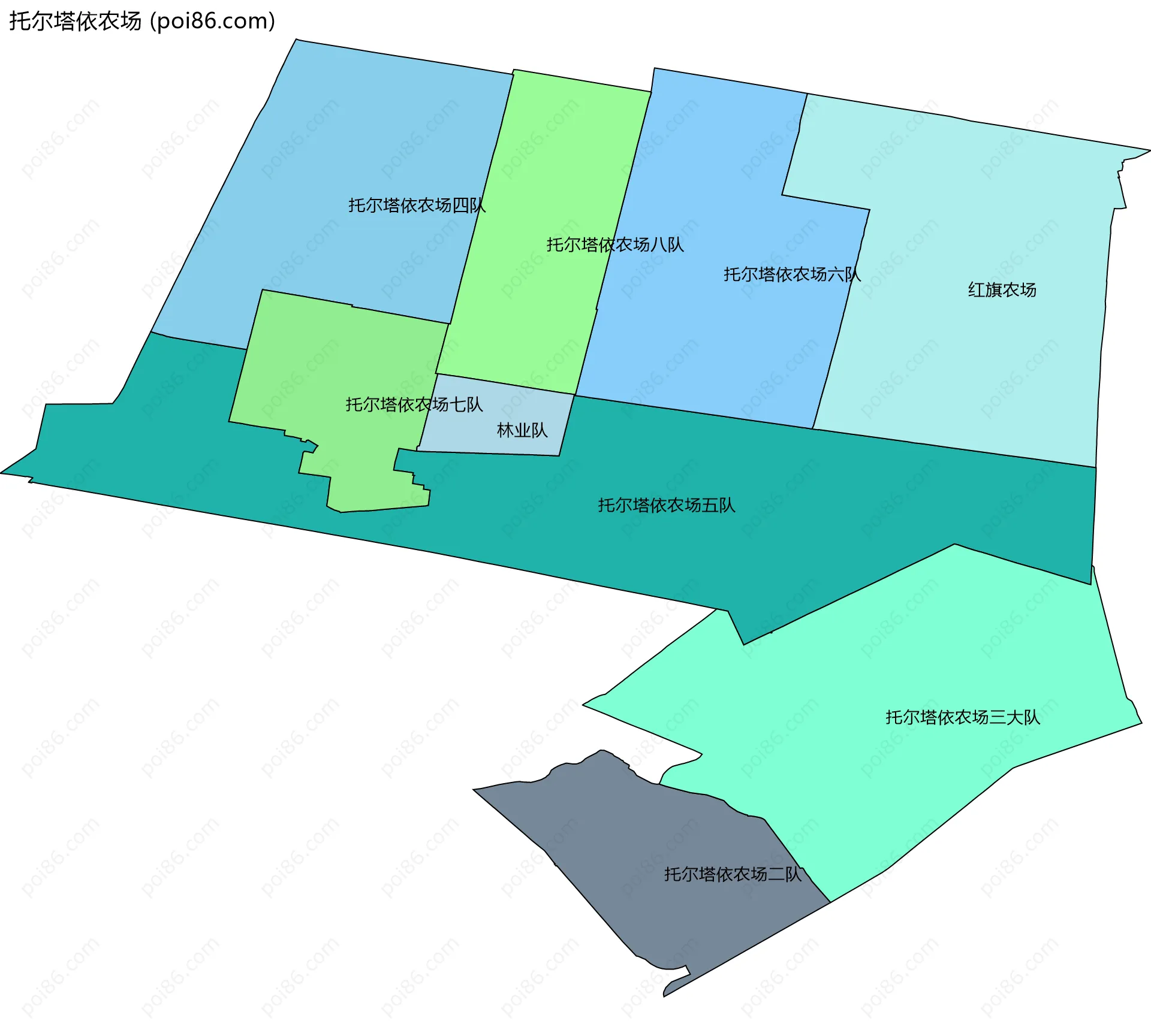托尔塔依农场边界地图(五级行政区划)