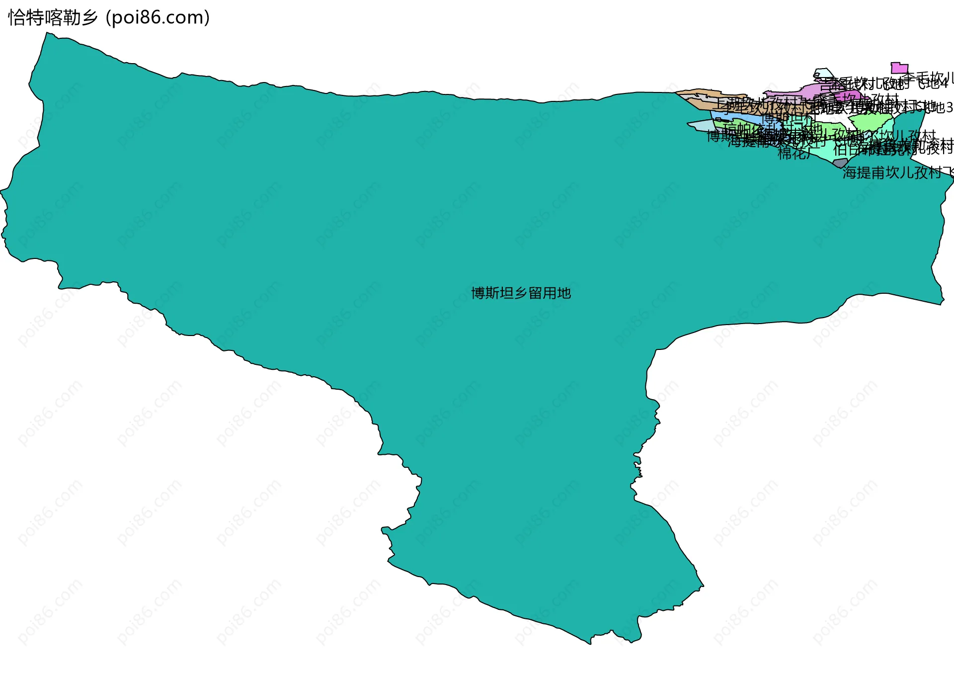 恰特喀勒乡边界地图(五级行政区划)