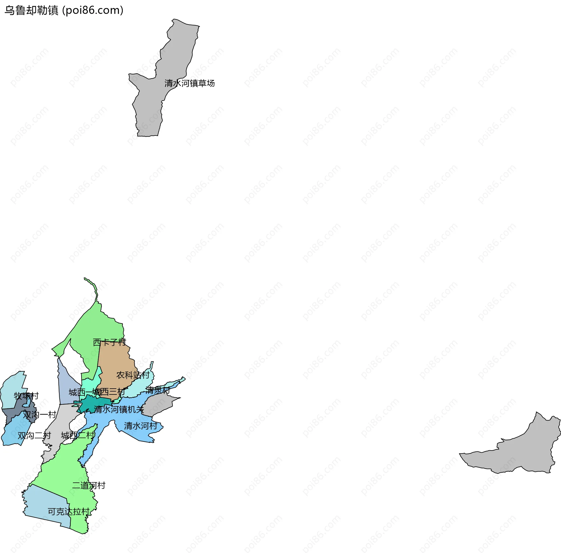 乌鲁却勒镇边界地图(五级行政区划)