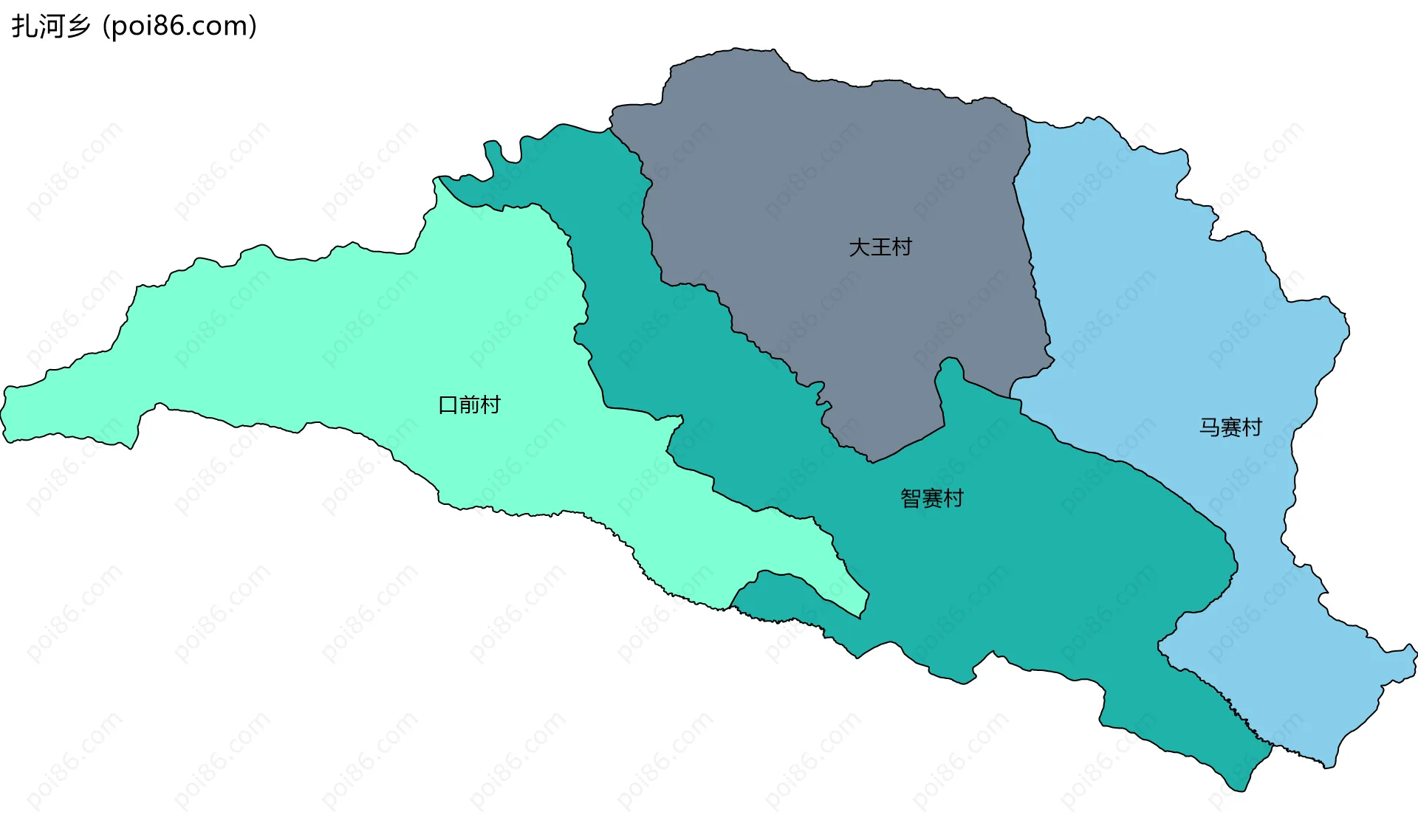 扎河乡边界地图(五级行政区划)