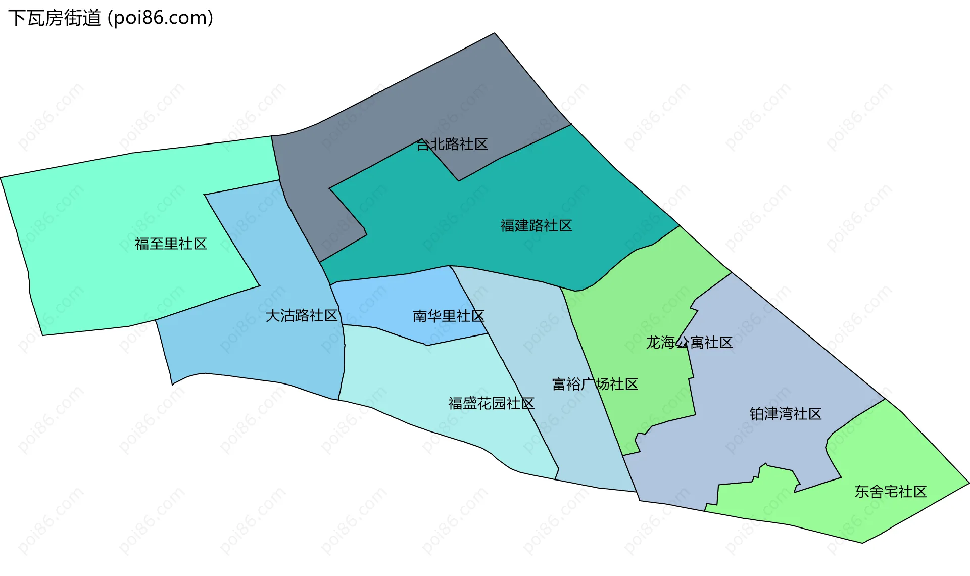 下瓦房街道边界地图(五级行政区划)