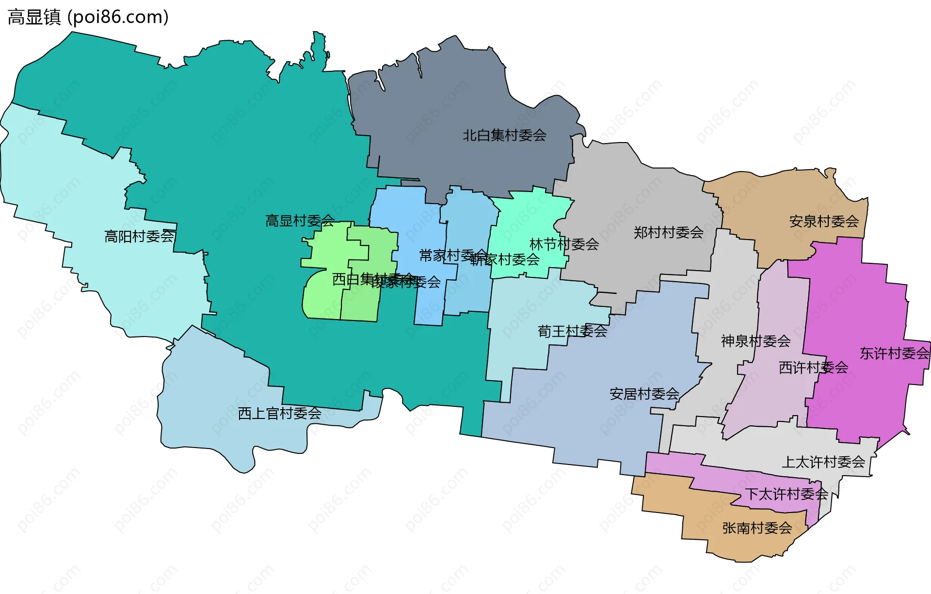 高显镇边界地图(五级行政区划)