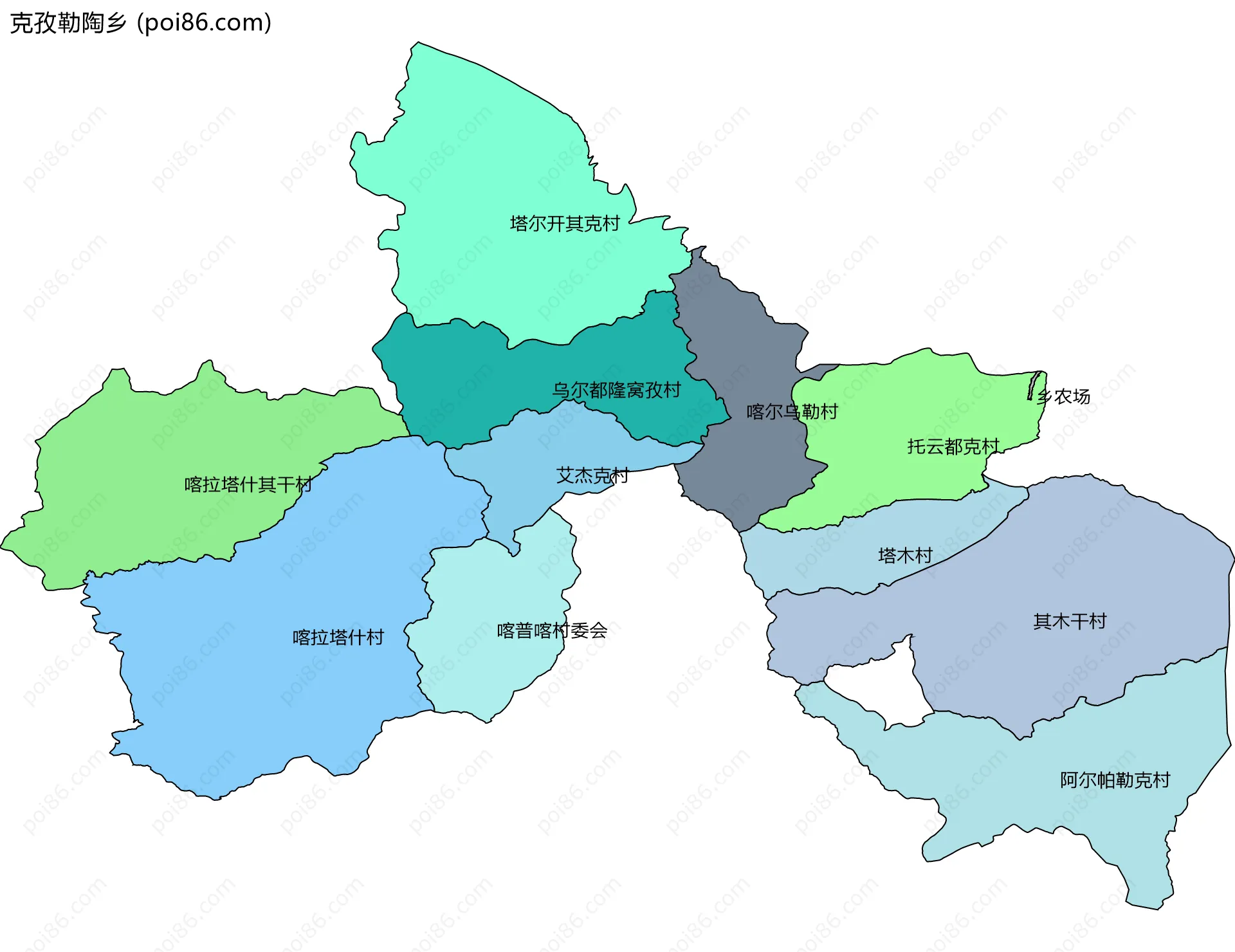 克孜勒陶乡边界地图(五级行政区划)