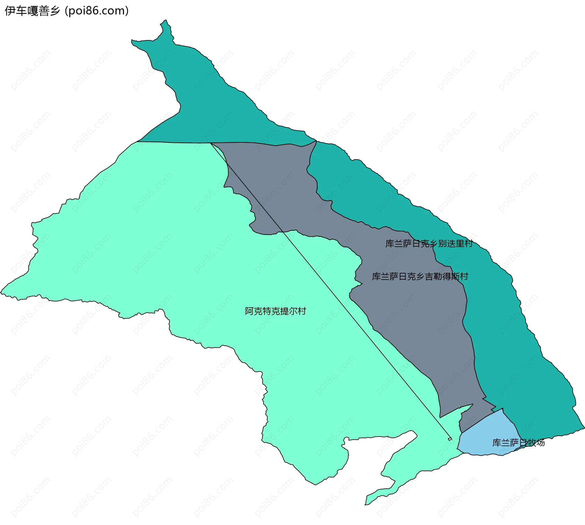 伊车嘎善乡边界地图(五级行政区划)