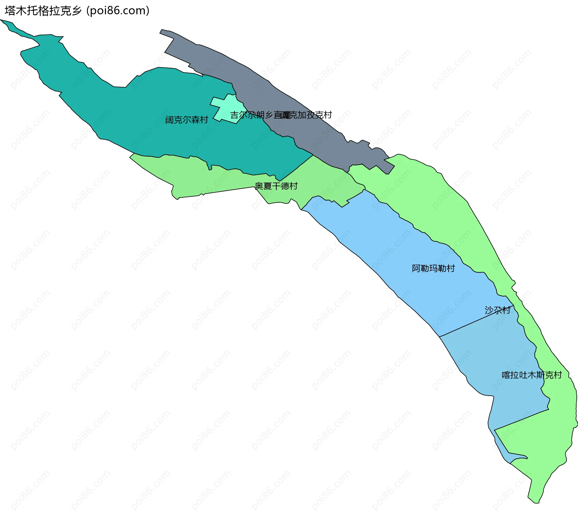 塔木托格拉克乡边界地图(五级行政区划)