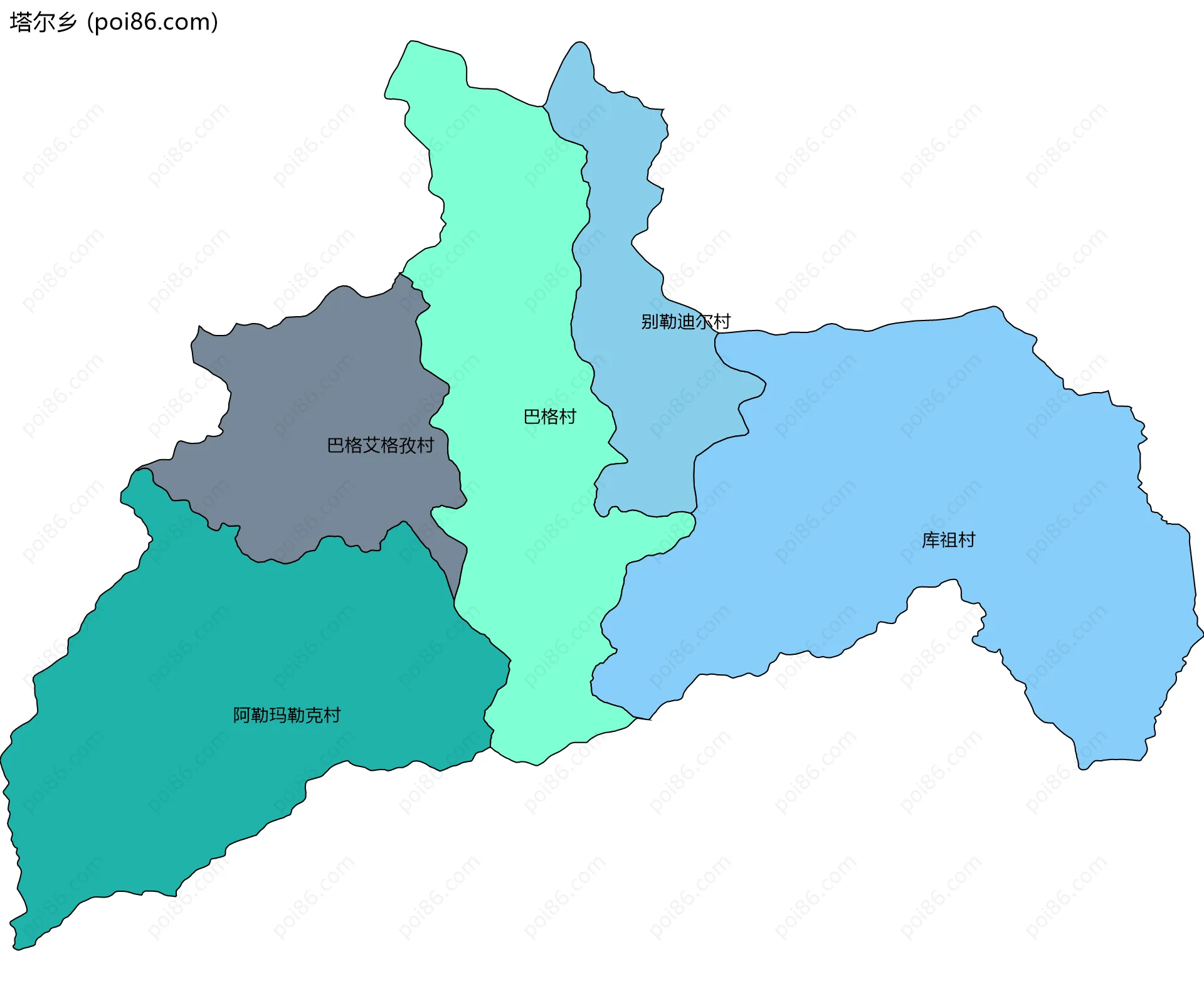 塔尔乡边界地图(五级行政区划)