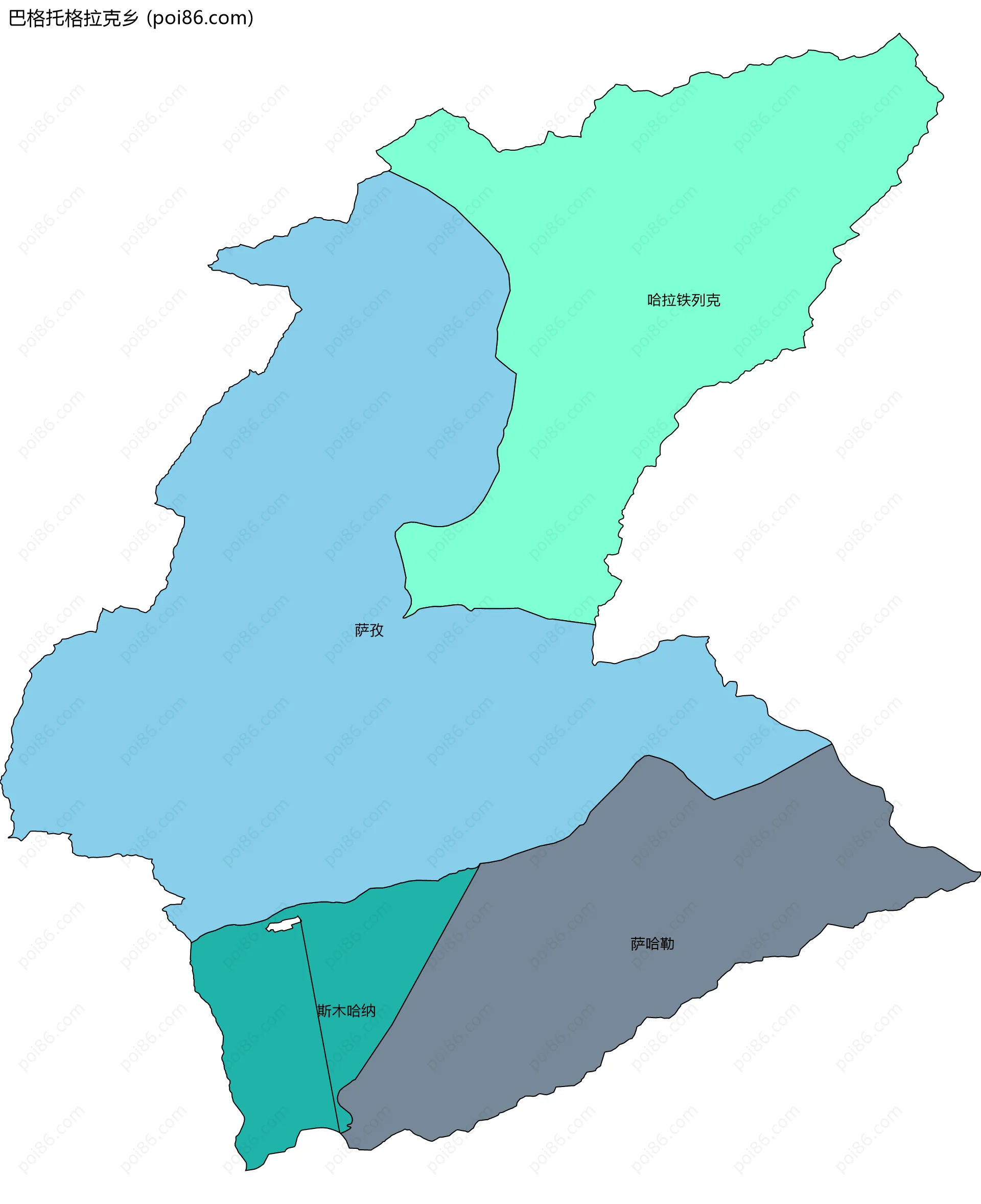巴格托格拉克乡边界地图(五级行政区划)