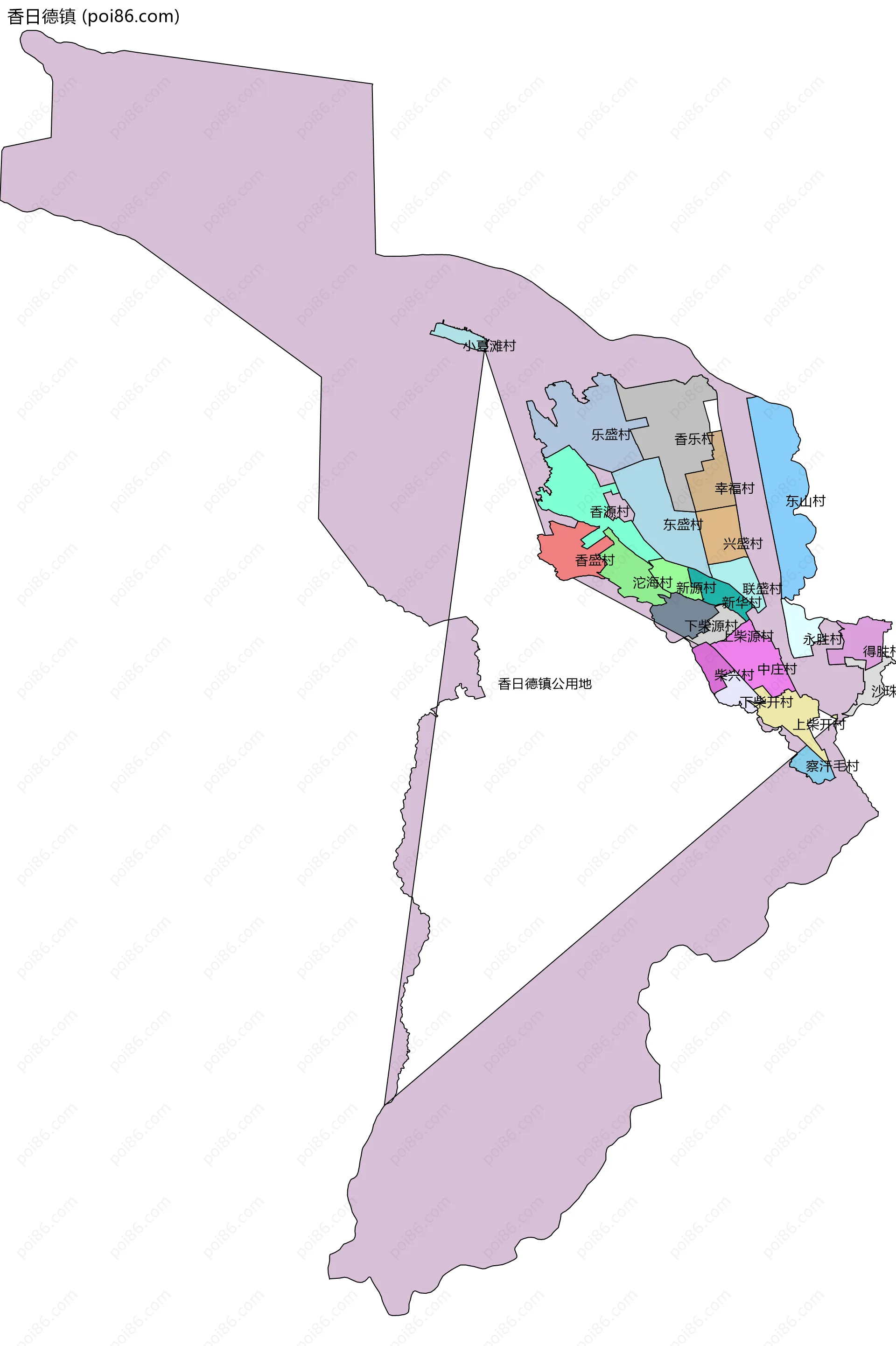 香日德镇边界地图(五级行政区划)