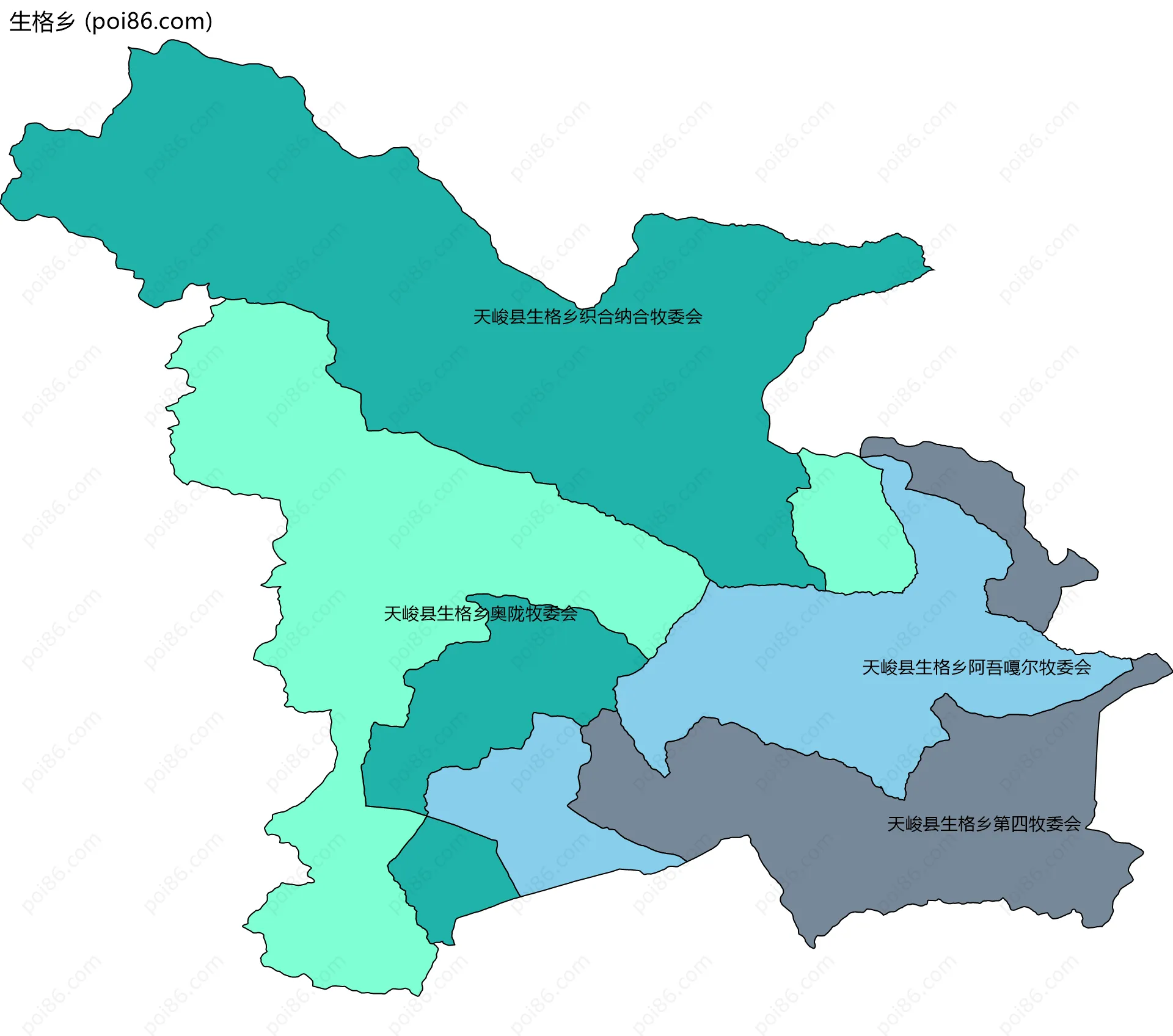 生格乡边界地图(五级行政区划)