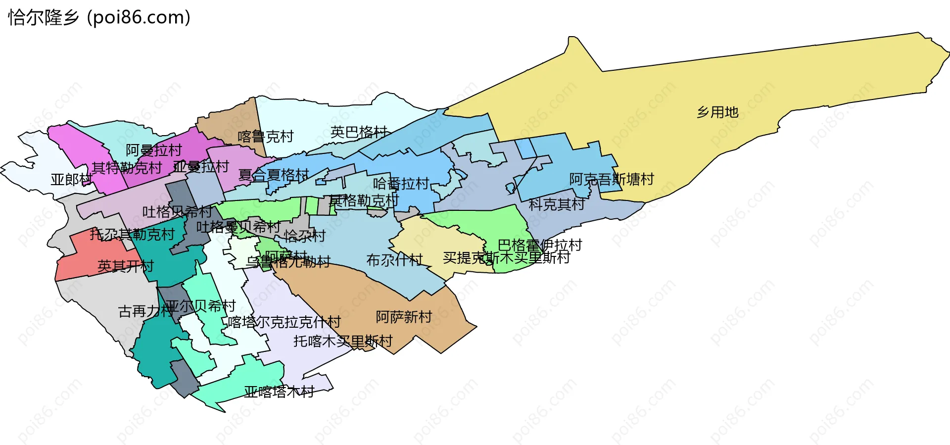 恰尔隆乡边界地图(五级行政区划)