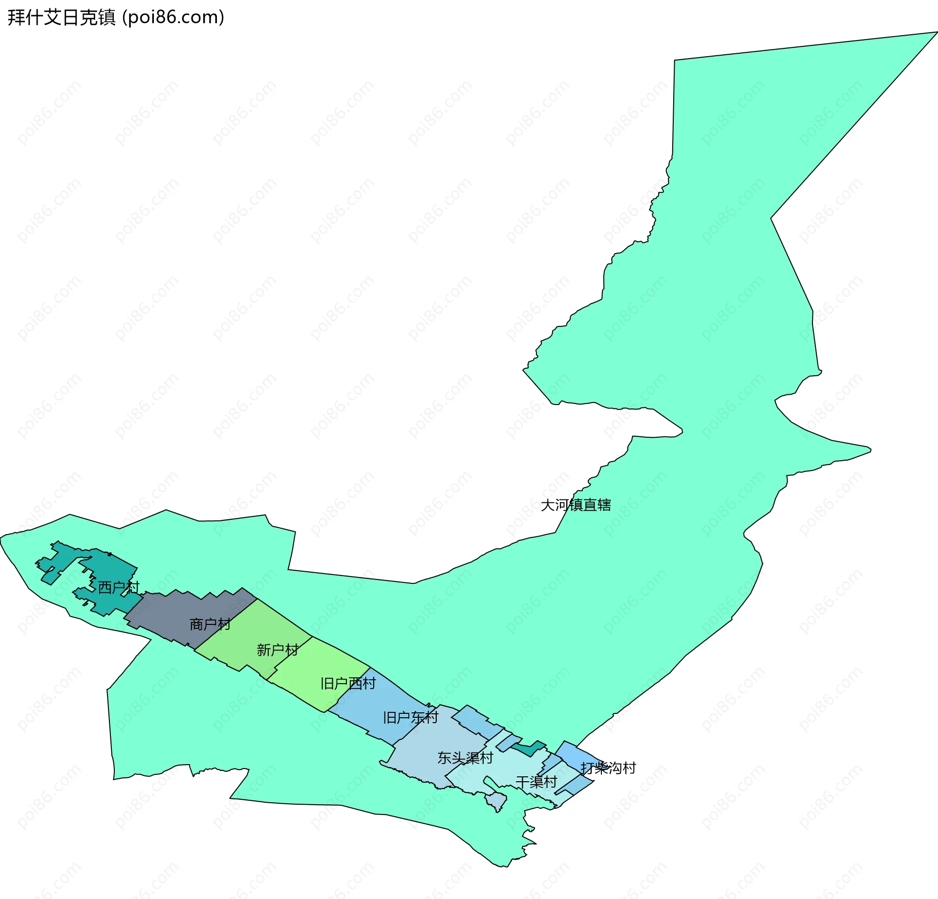 拜什艾日克镇边界地图(五级行政区划)