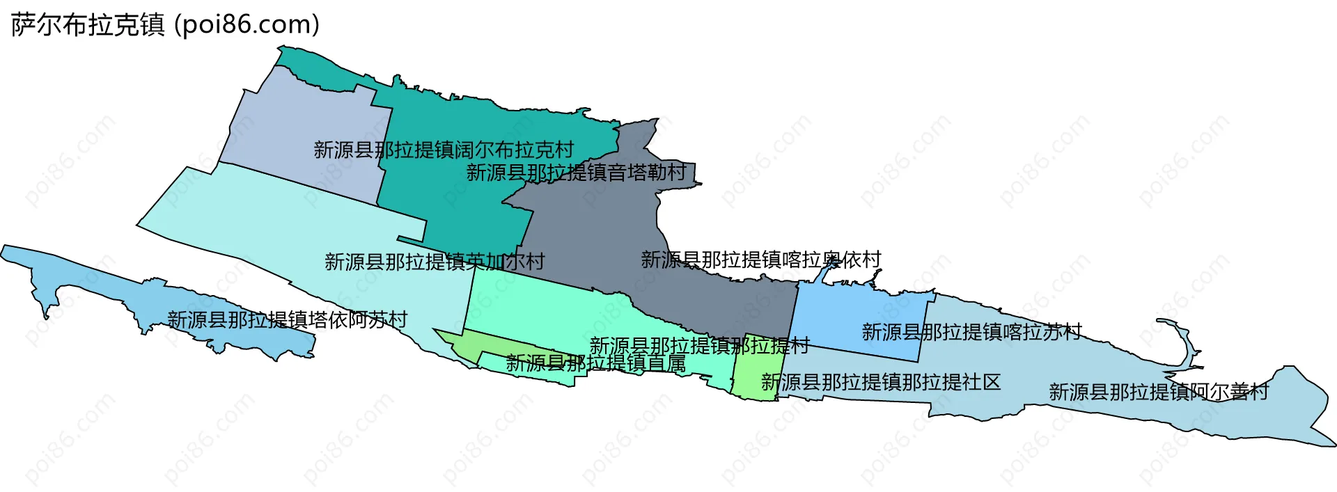 萨尔布拉克镇边界地图(五级行政区划)