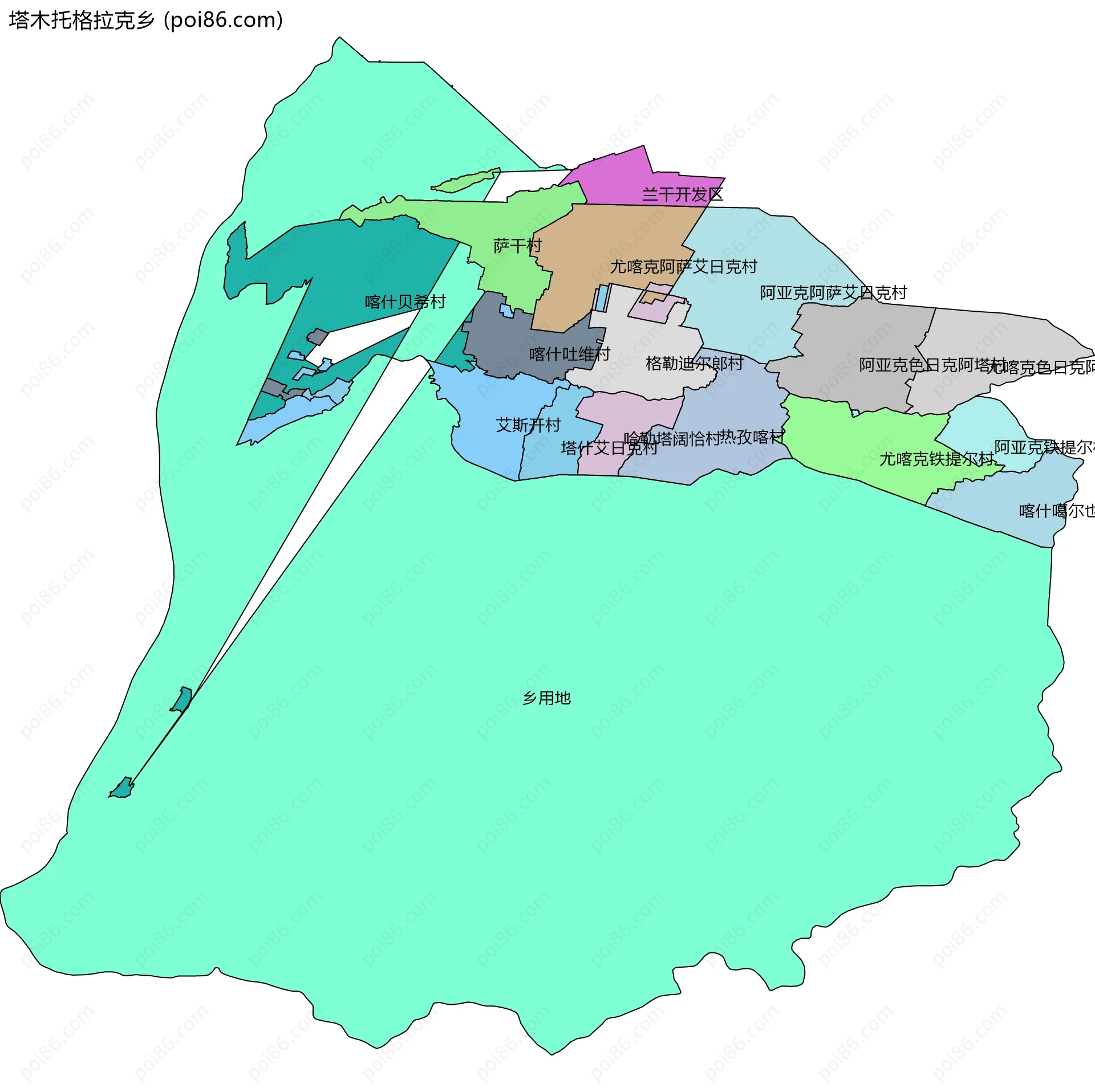 塔木托格拉克乡边界地图(五级行政区划)