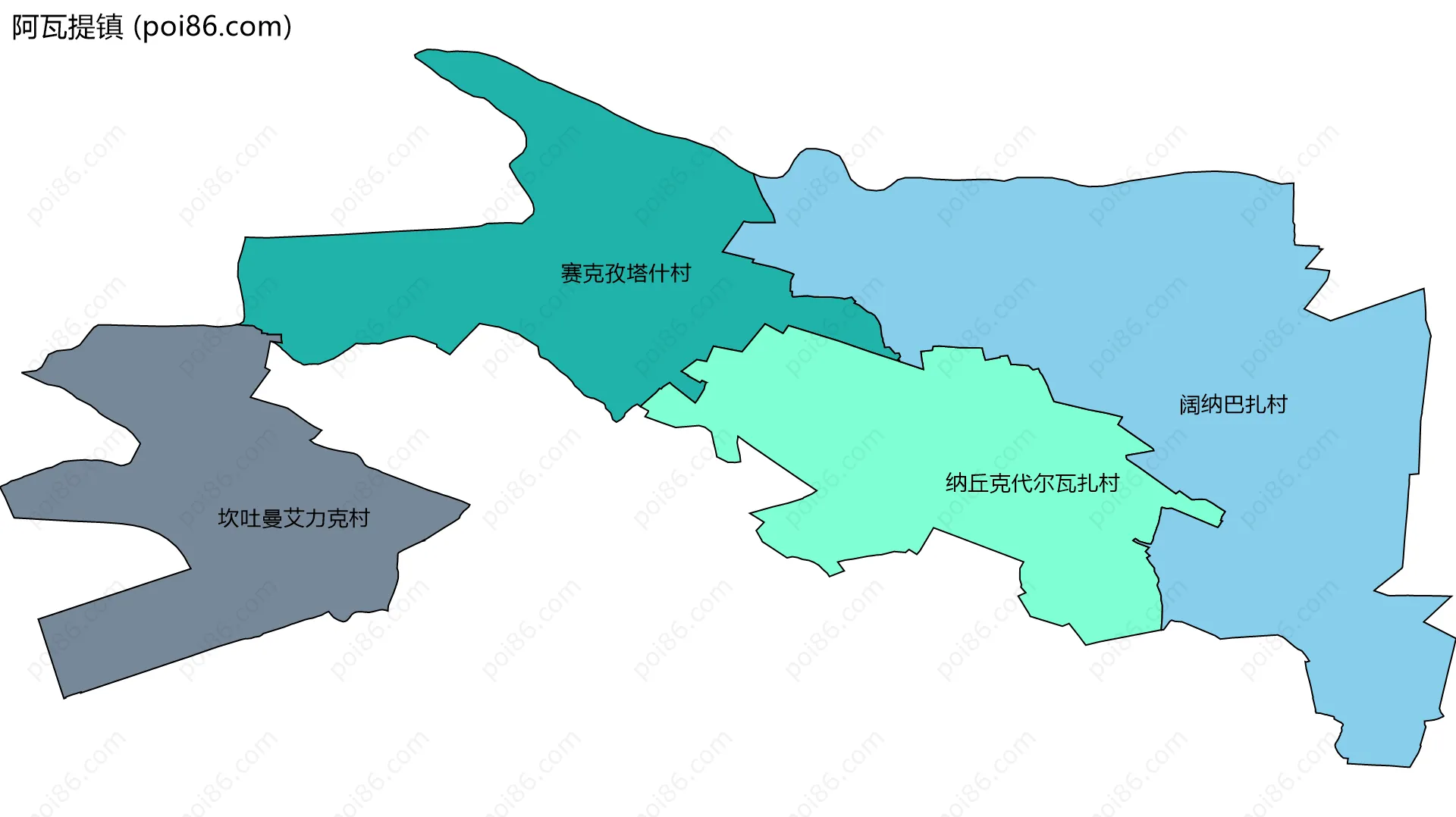 阿瓦提镇边界地图(五级行政区划)
