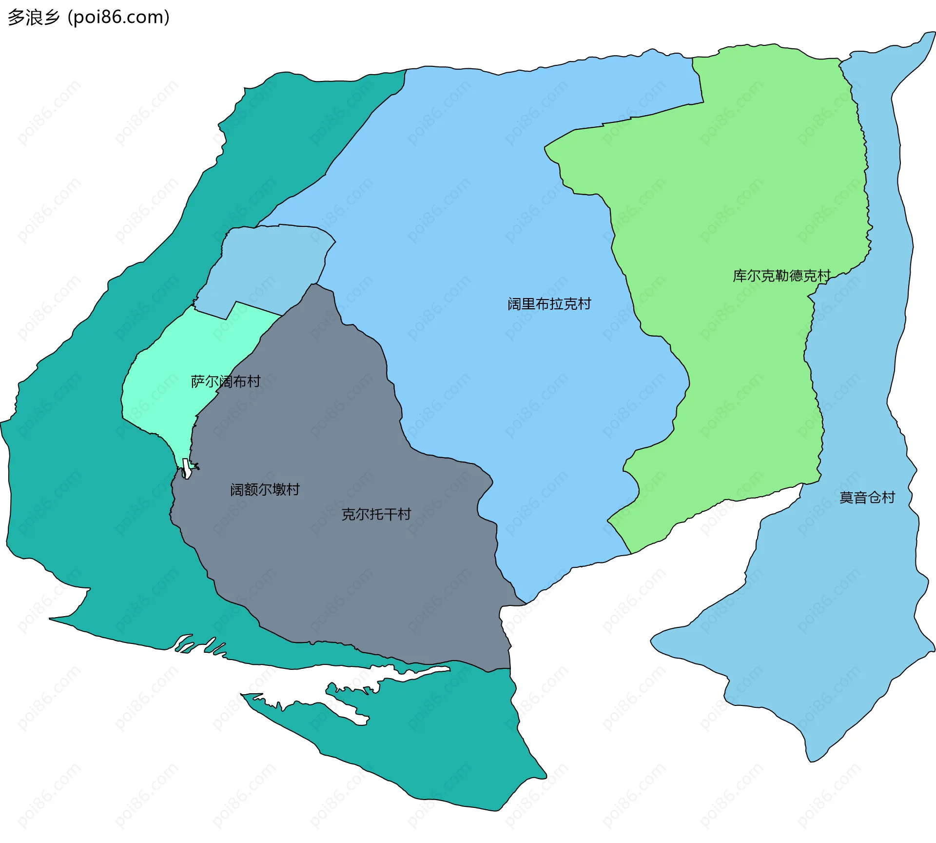 多浪乡边界地图(五级行政区划)