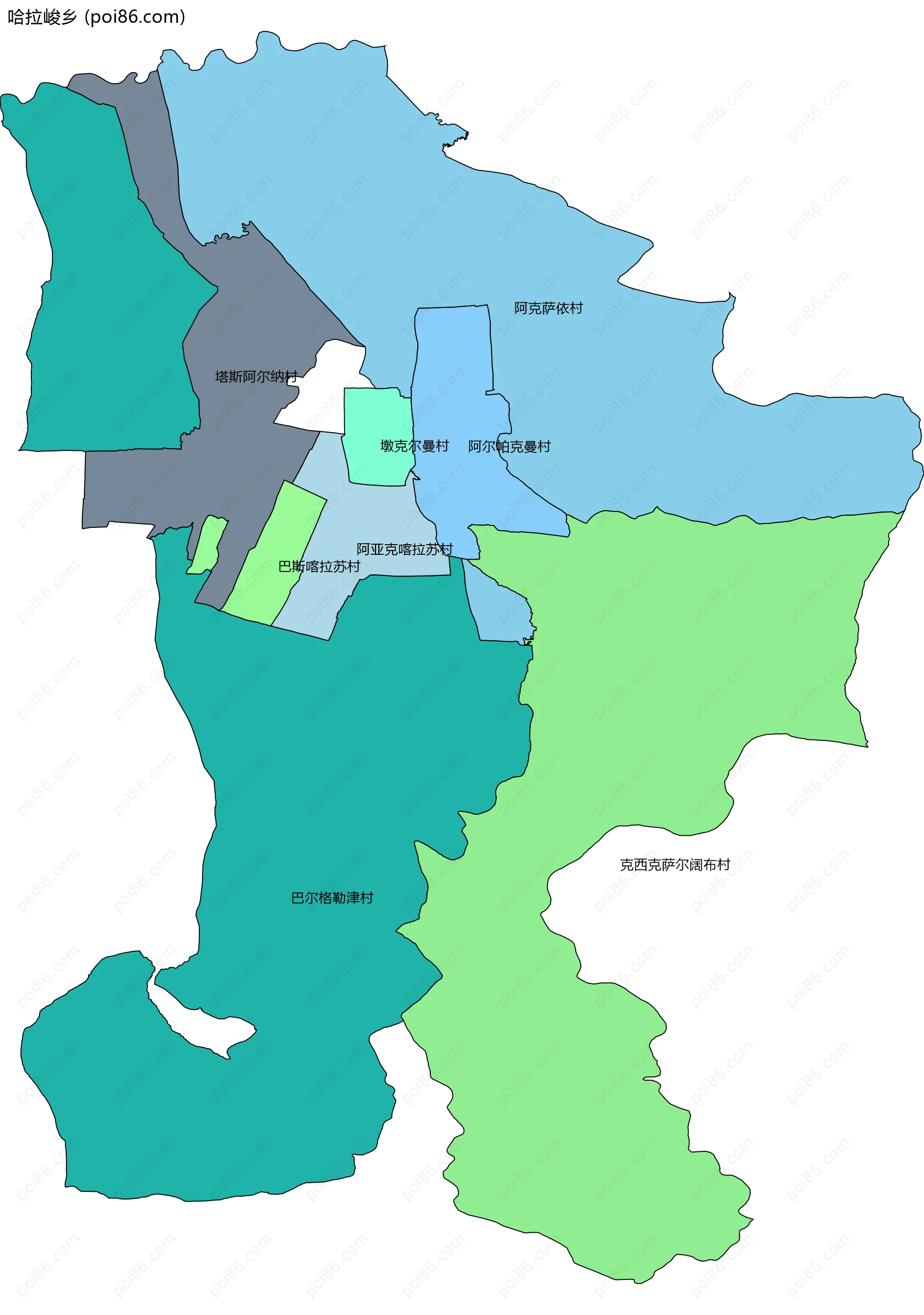 哈拉峻乡边界地图(五级行政区划)
