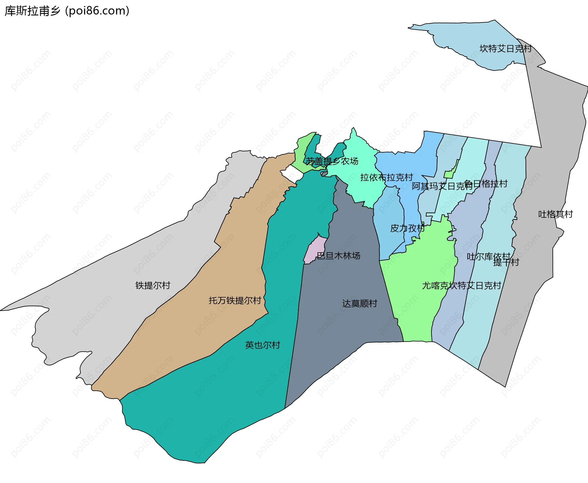 库斯拉甫乡边界地图(五级行政区划)