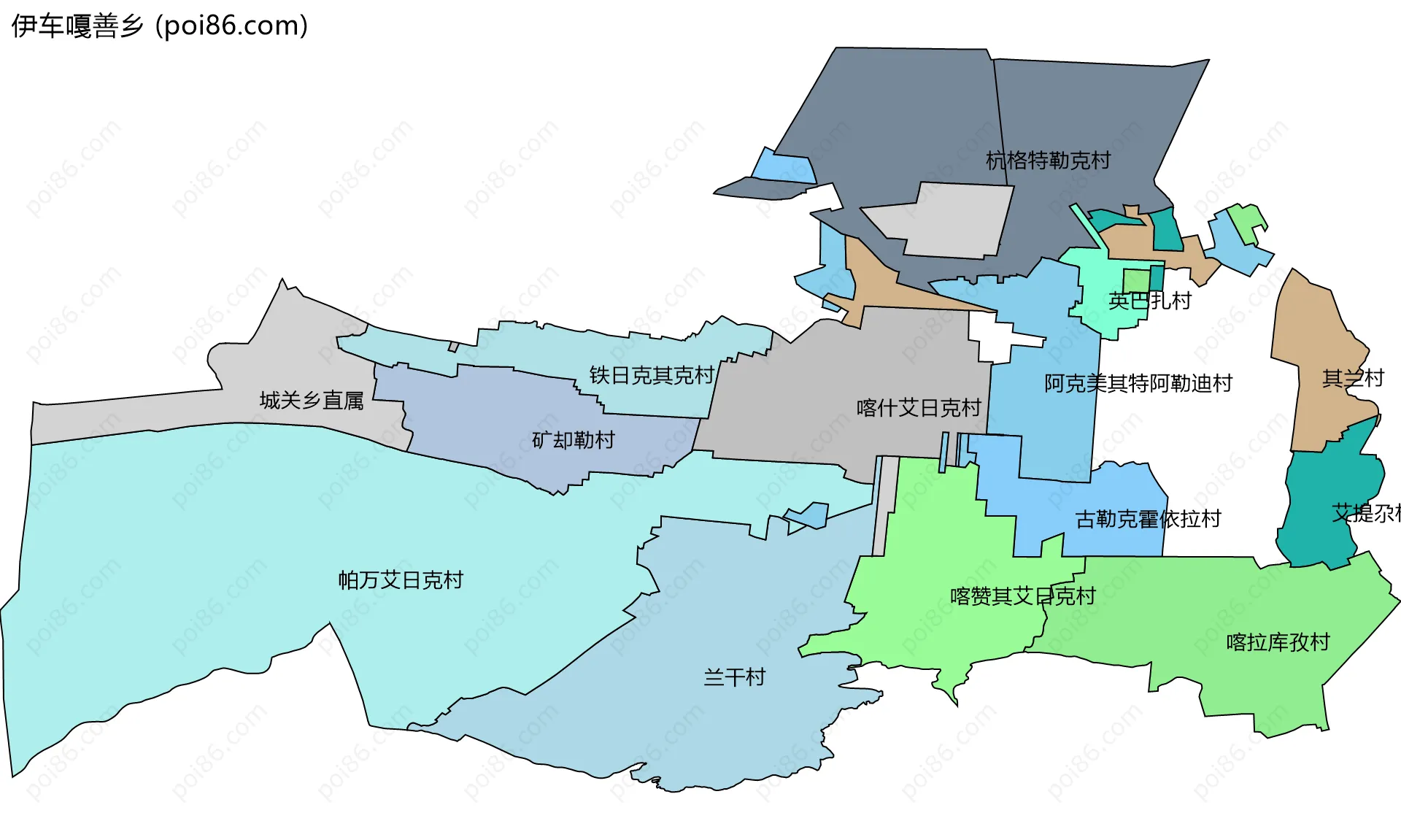 伊车嘎善乡边界地图(五级行政区划)