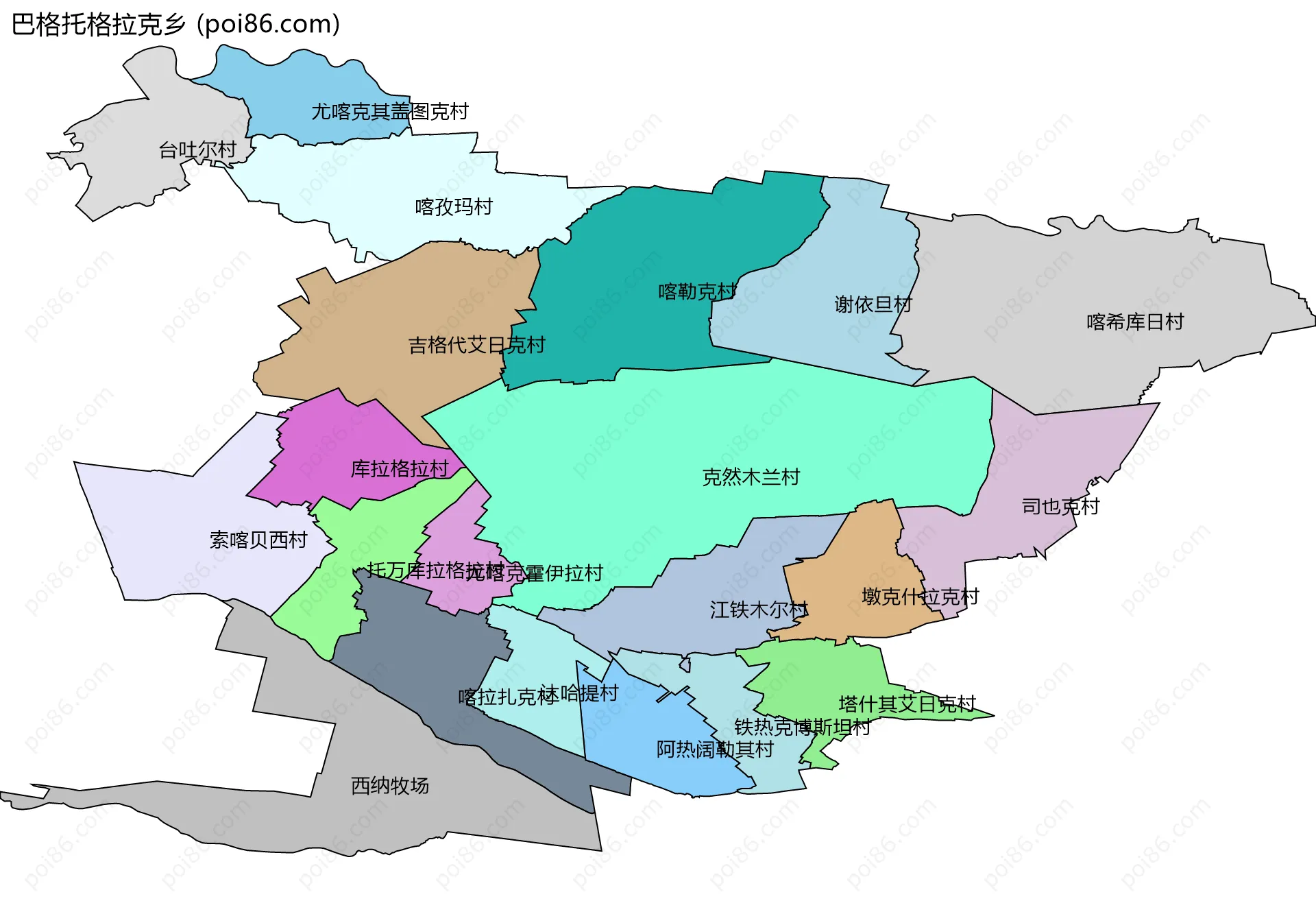 巴格托格拉克乡边界地图(五级行政区划)