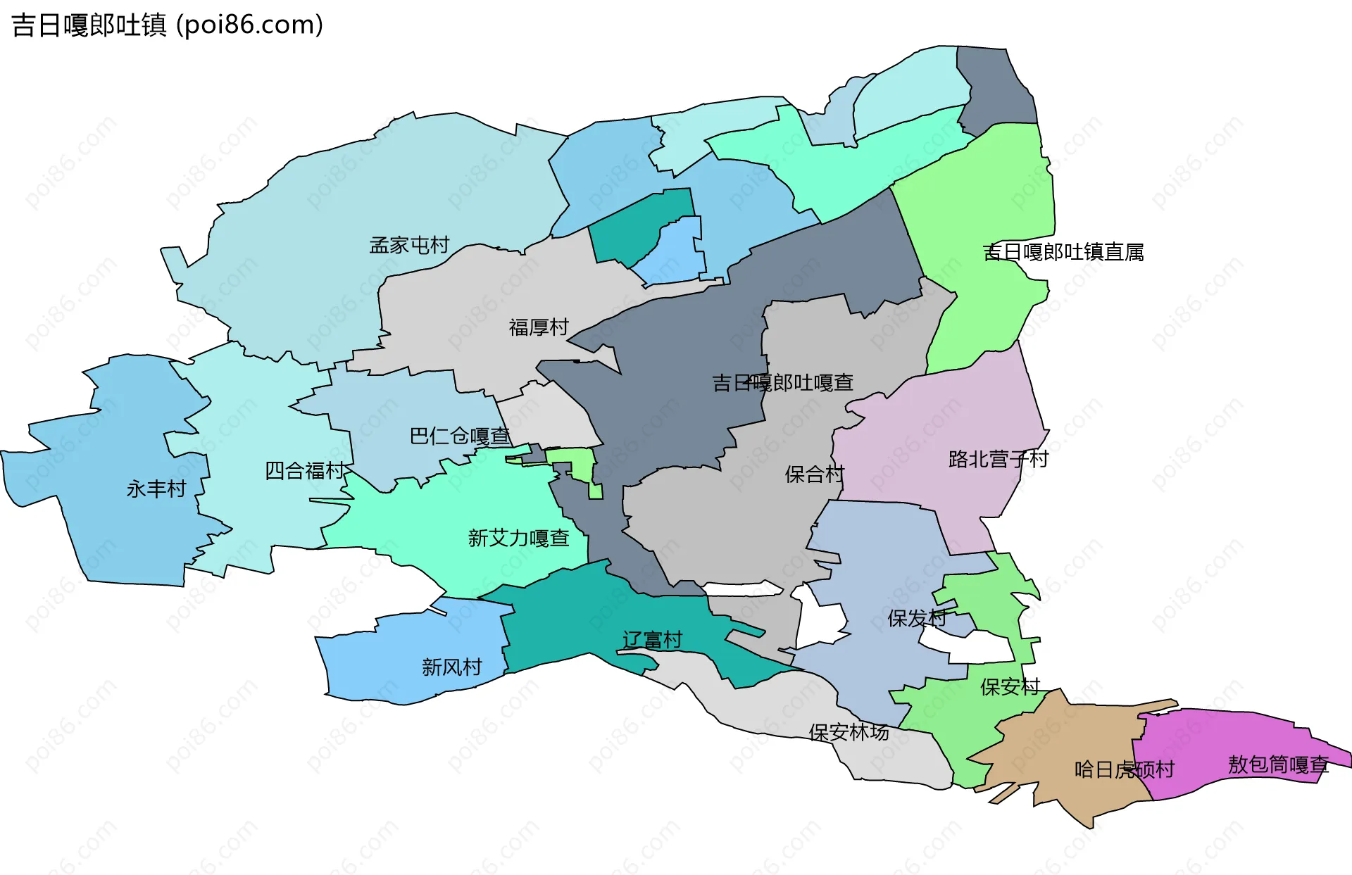 吉日嘎郎吐镇边界地图(五级行政区划)