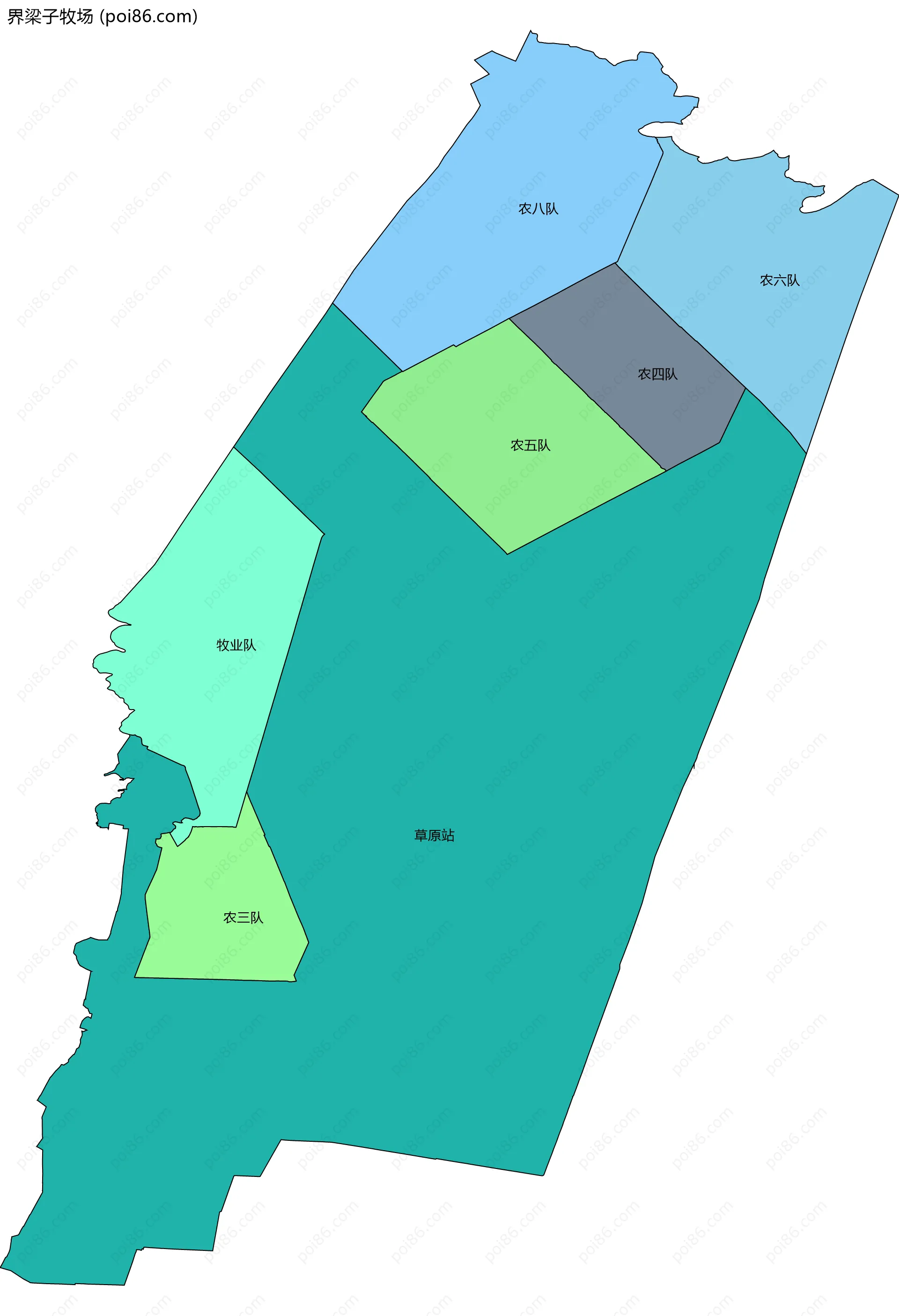 界梁子牧场边界地图(五级行政区划)