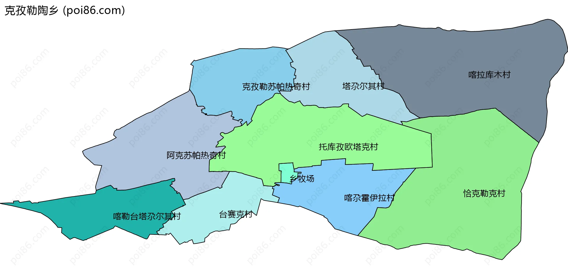 克孜勒陶乡边界地图(五级行政区划)