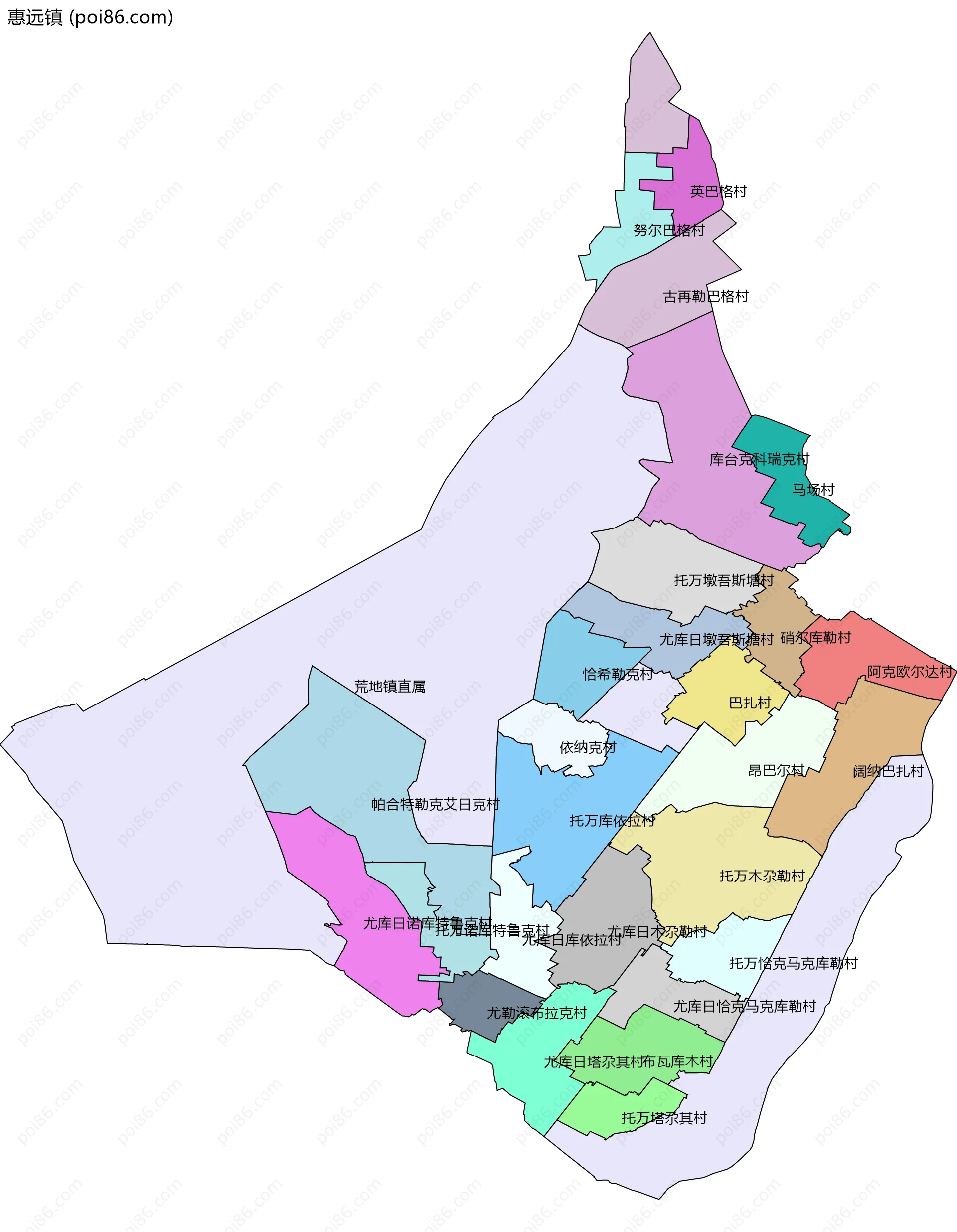 惠远镇边界地图(五级行政区划)