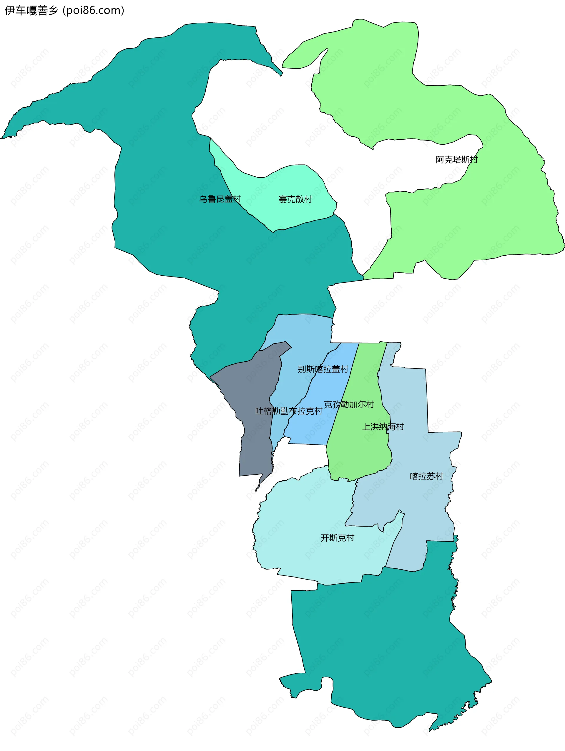 伊车嘎善乡边界地图(五级行政区划)