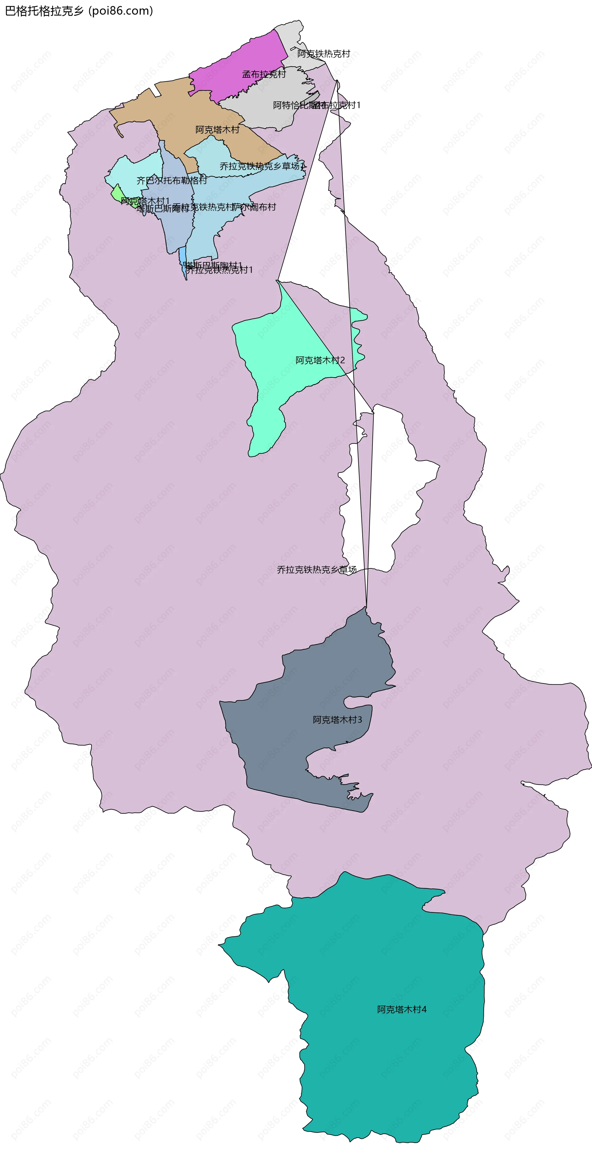巴格托格拉克乡边界地图(五级行政区划)
