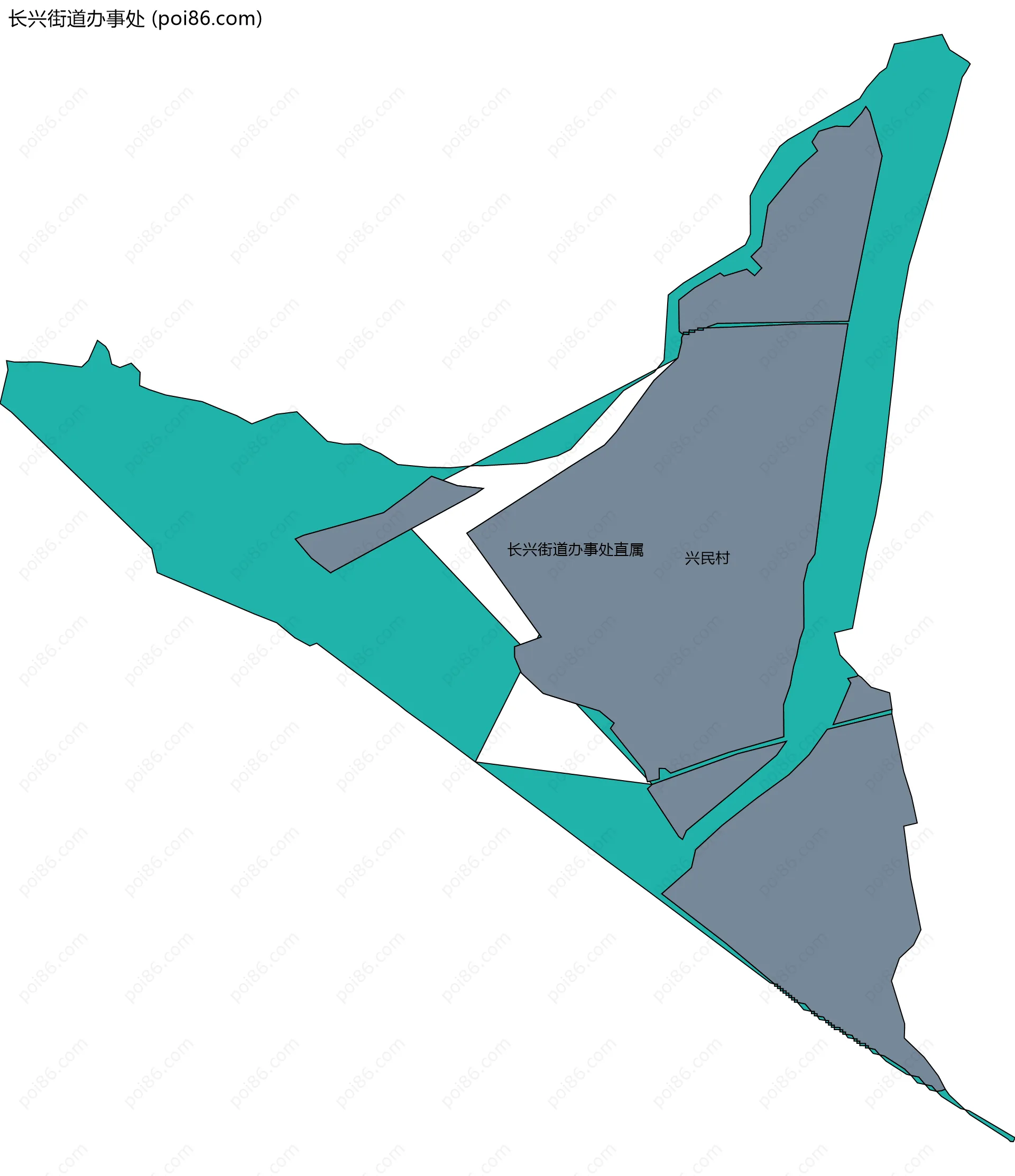长兴街道办事处边界地图(五级行政区划)