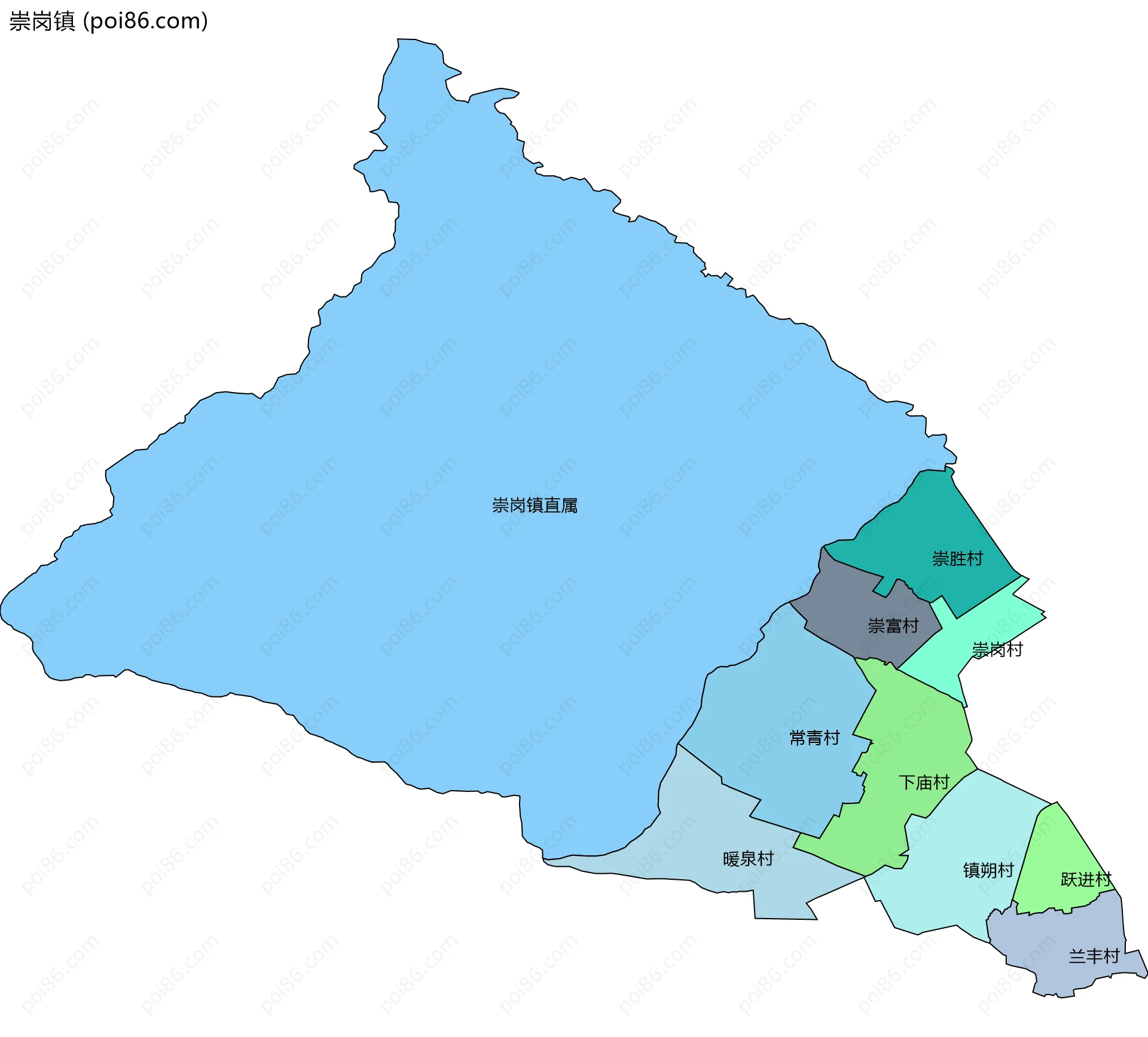 崇岗镇边界地图(五级行政区划)