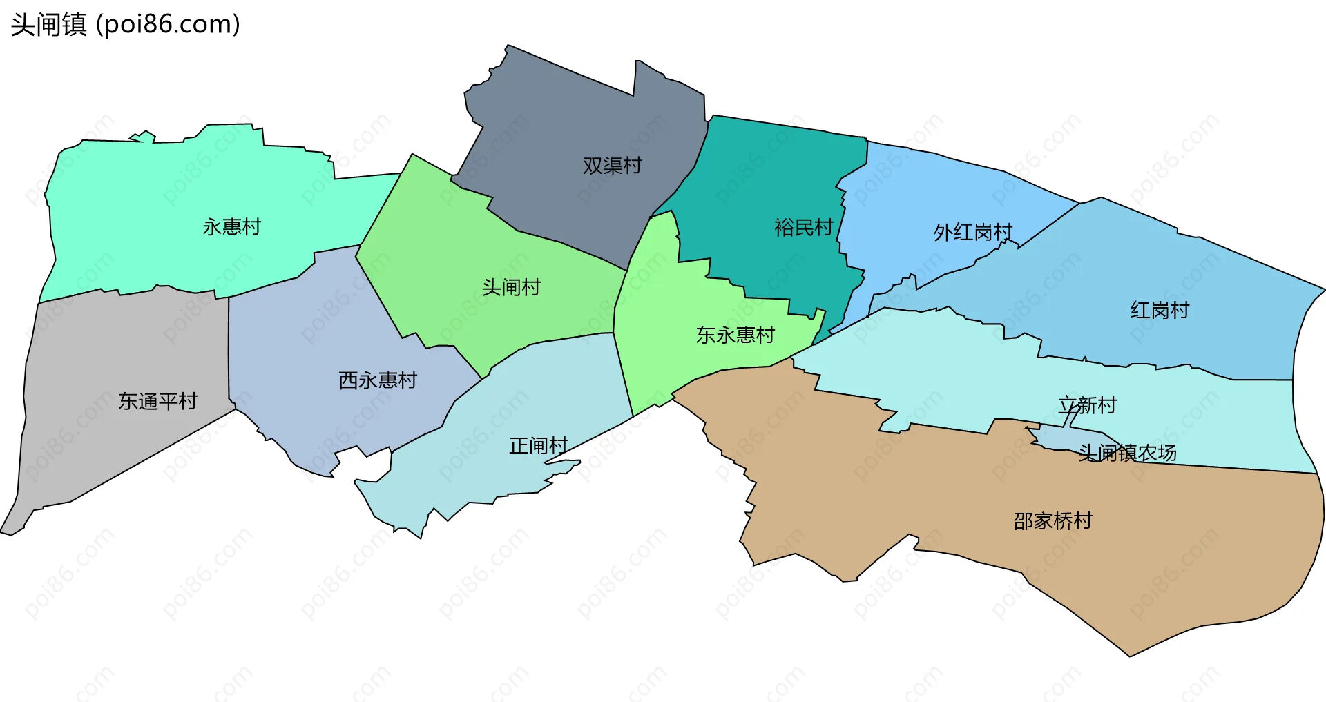 头闸镇边界地图(五级行政区划)