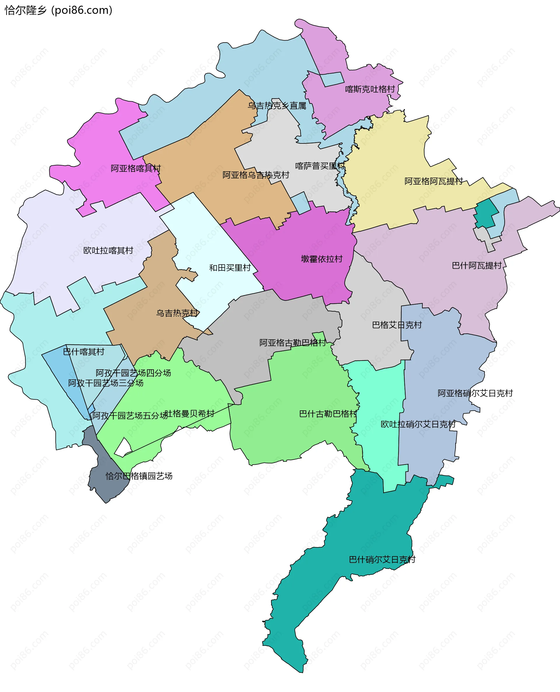 恰尔隆乡边界地图(五级行政区划)