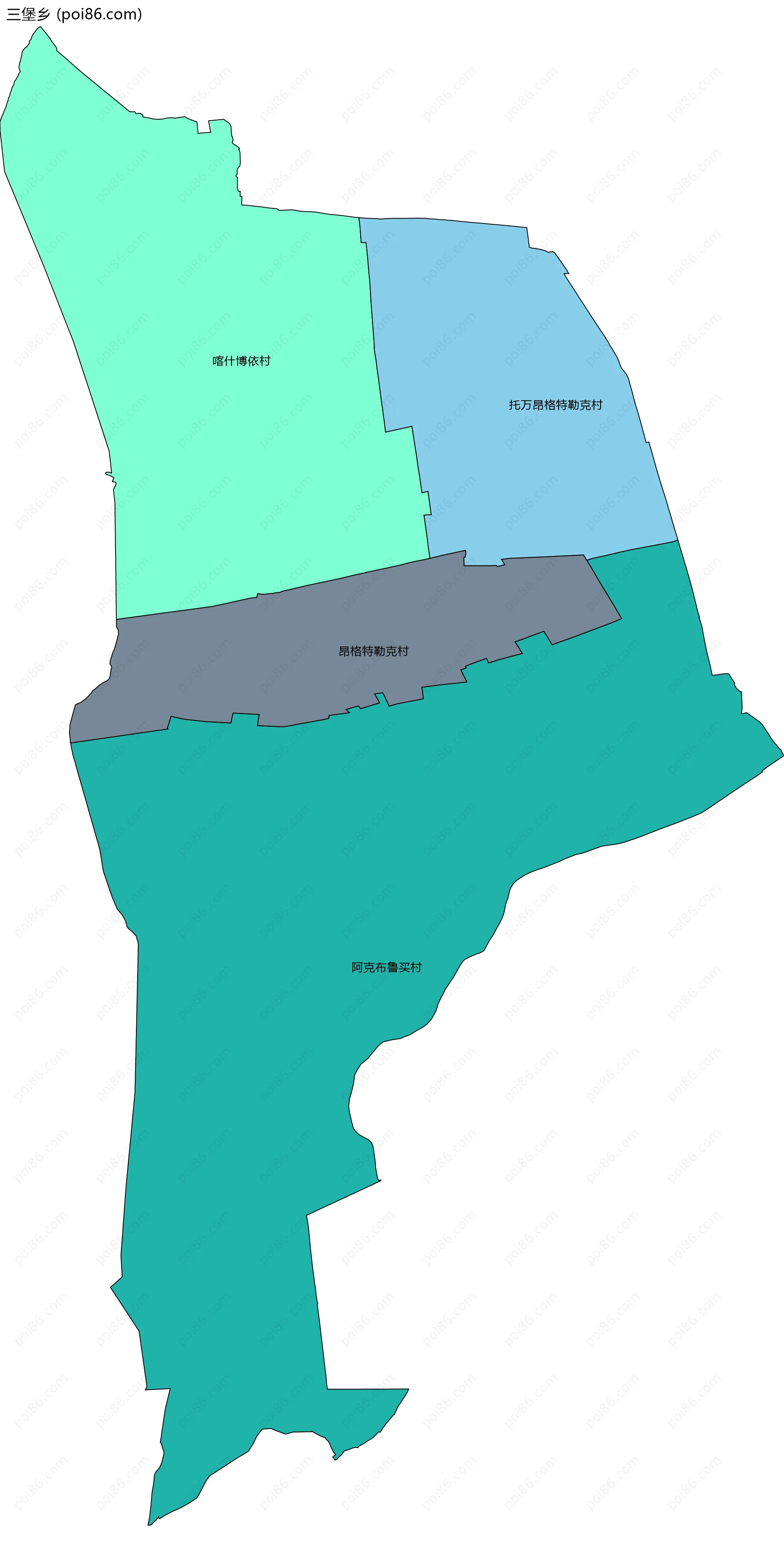 三堡乡边界地图(五级行政区划)
