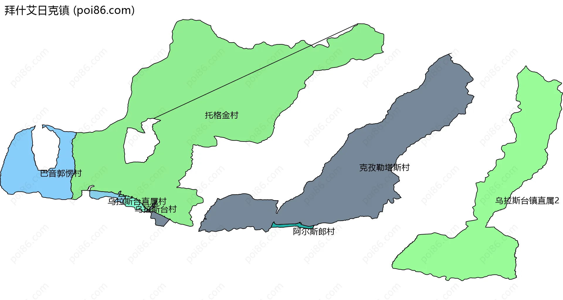 拜什艾日克镇边界地图(五级行政区划)