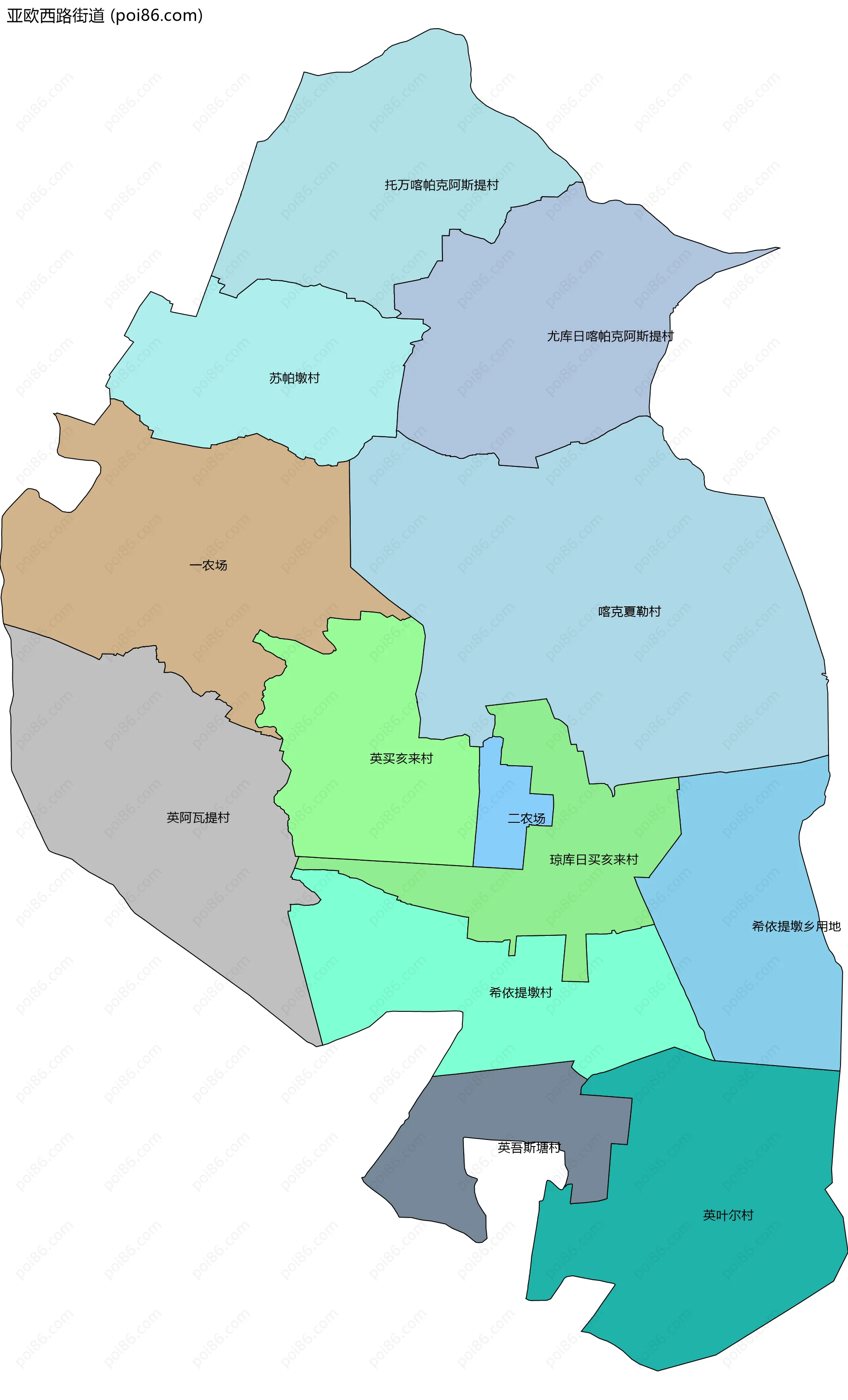 亚欧西路街道边界地图(五级行政区划)