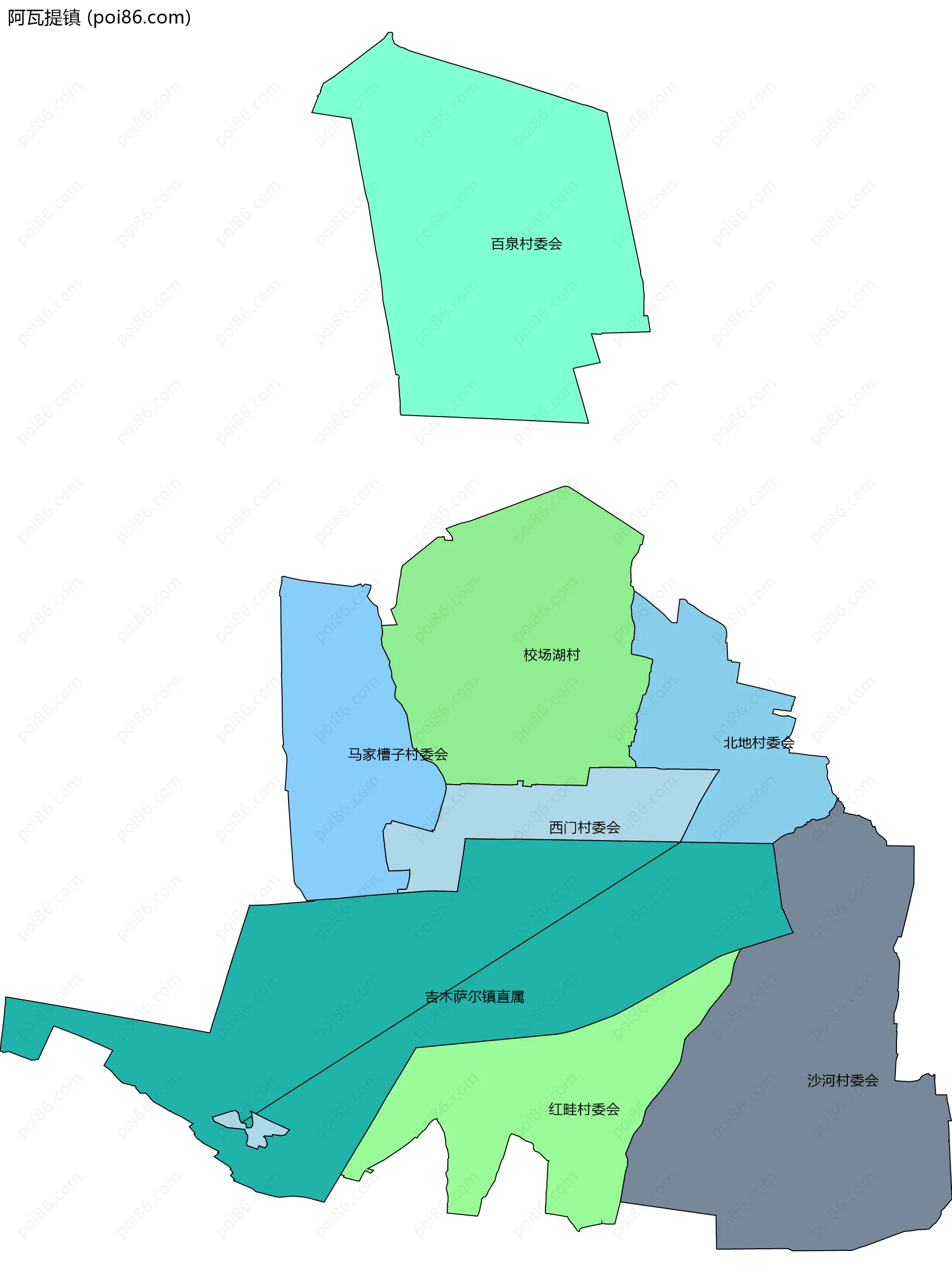 阿瓦提镇边界地图(五级行政区划)
