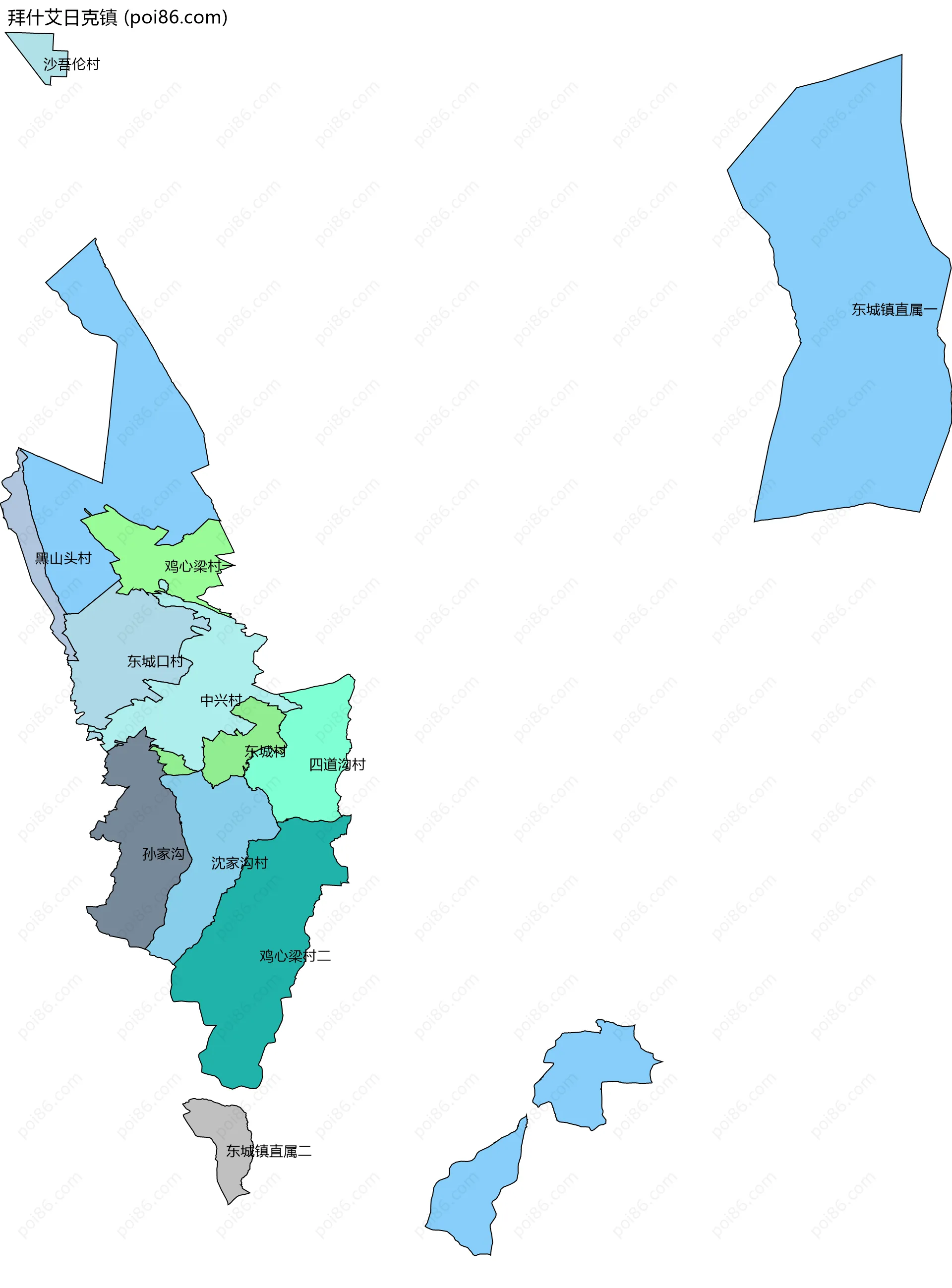 拜什艾日克镇边界地图(五级行政区划)
