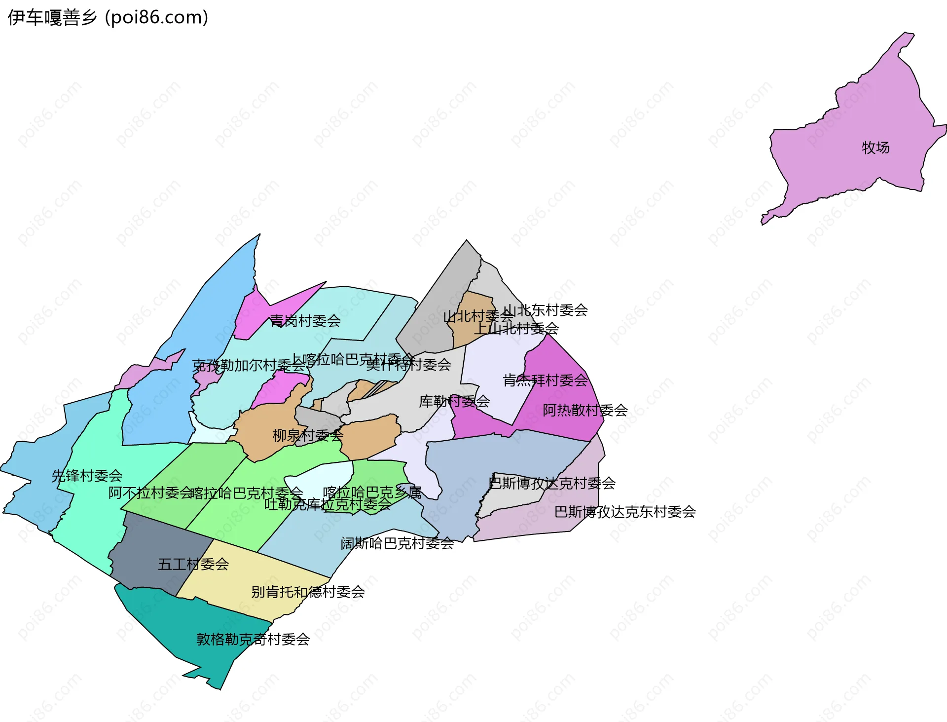 伊车嘎善乡边界地图(五级行政区划)