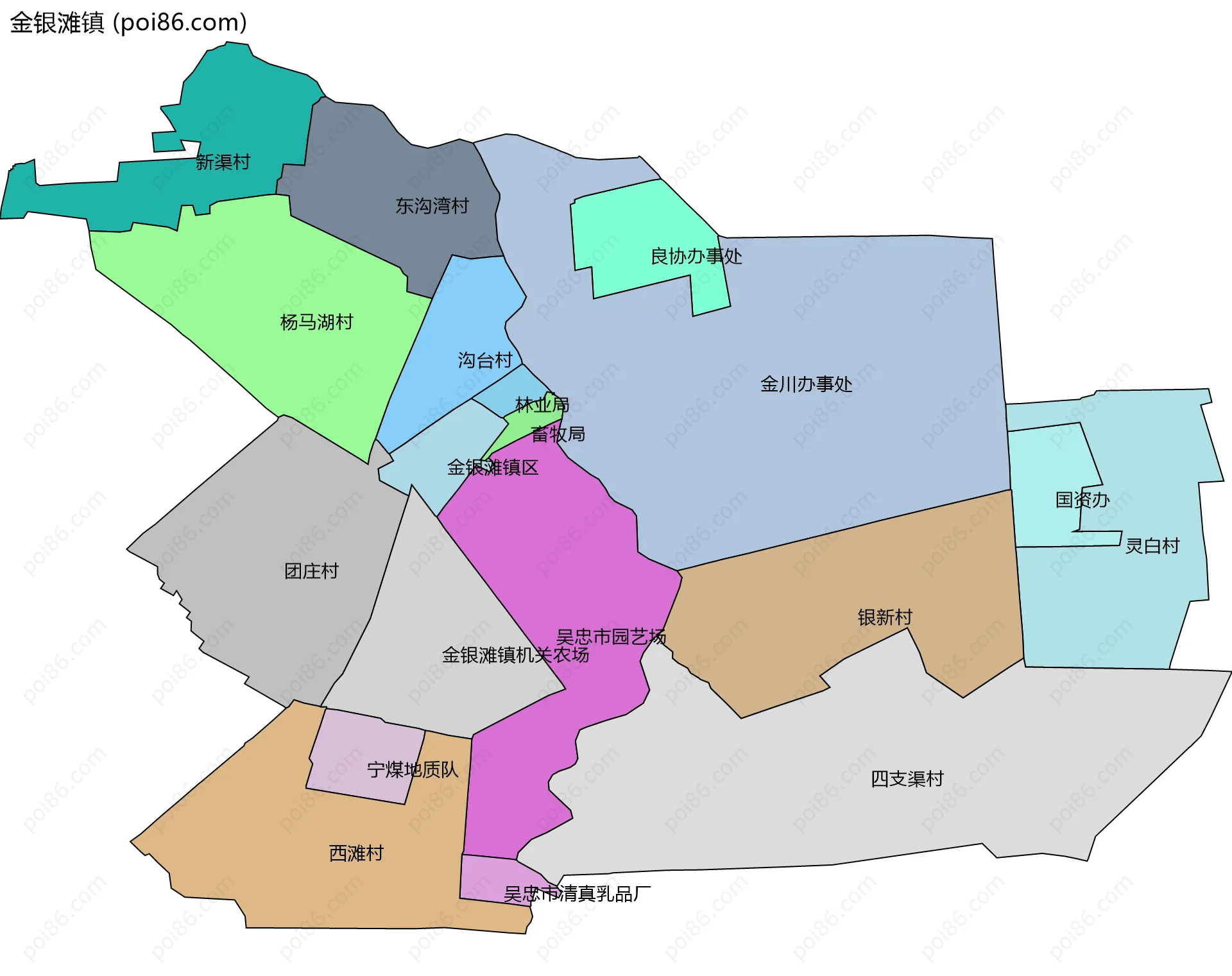 金银滩镇边界地图(五级行政区划)