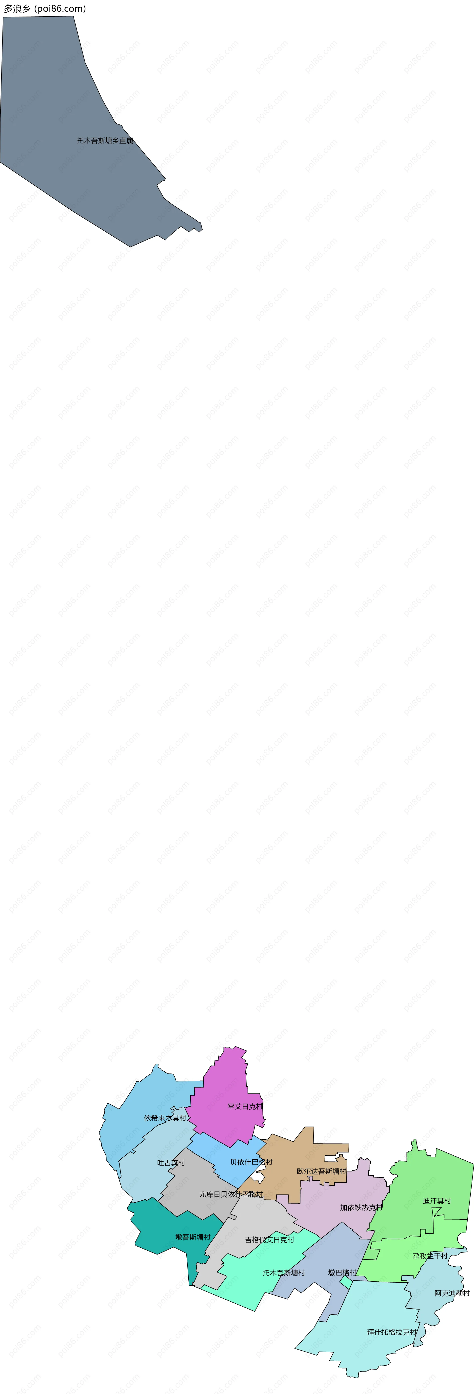 多浪乡边界地图(五级行政区划)