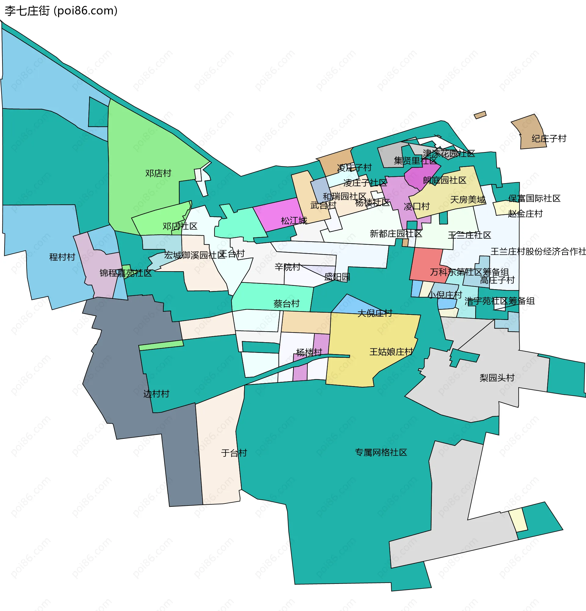 李七庄街边界地图(五级行政区划)