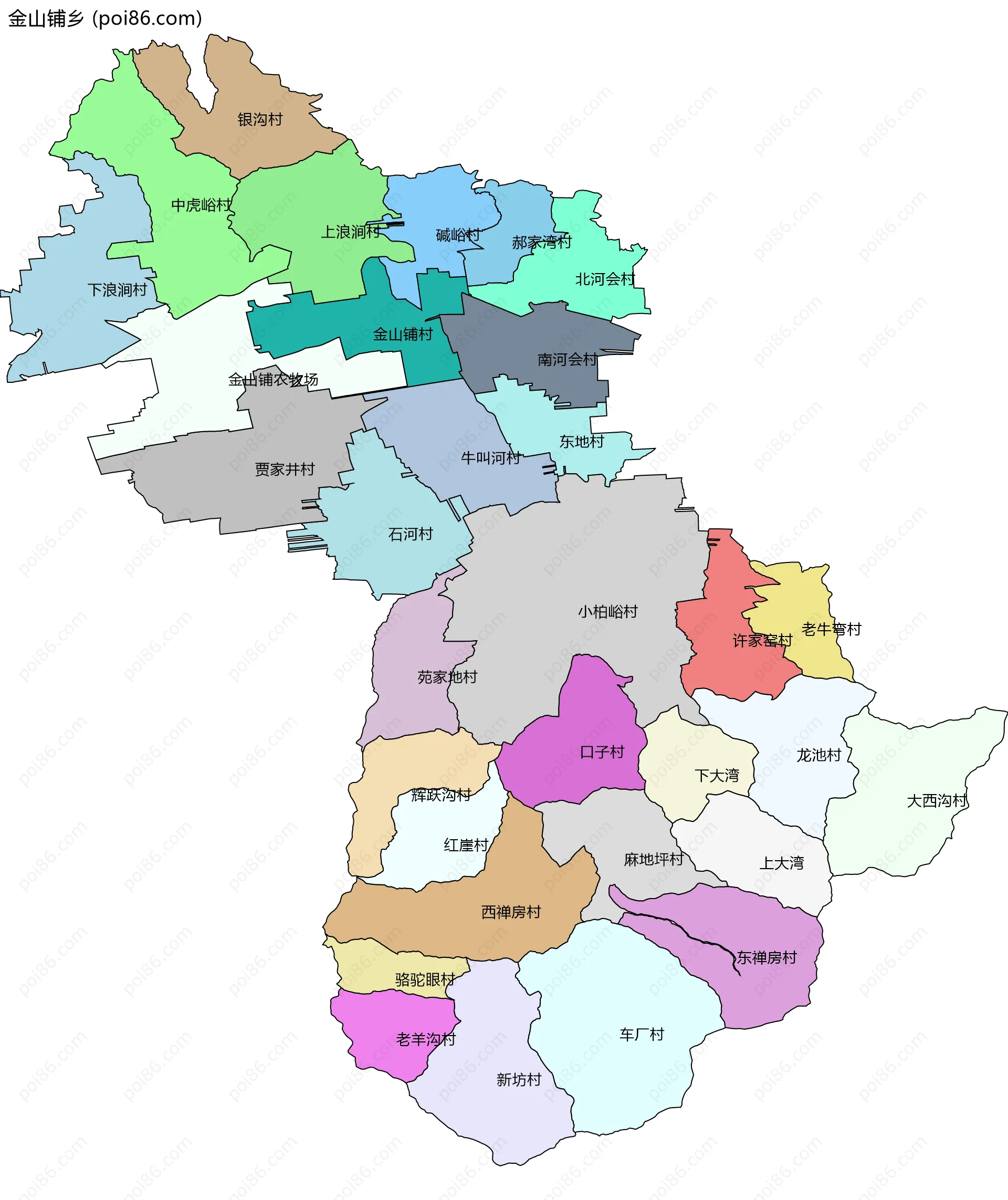 金山铺乡边界地图(五级行政区划)